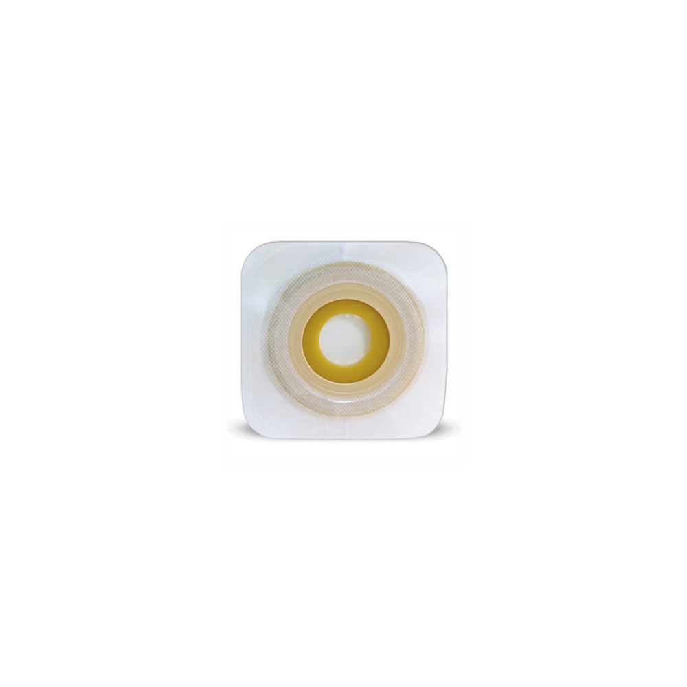 Dispositivo medico multistrato quadrato, con centro giallo e bordo bianco.