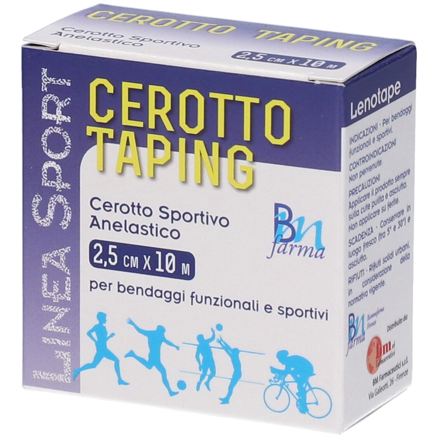 Verpackung für Klebeband: Cerotto Taping, 2,5 cm x 10 m, für funktionelle und sportliche Bandagen.