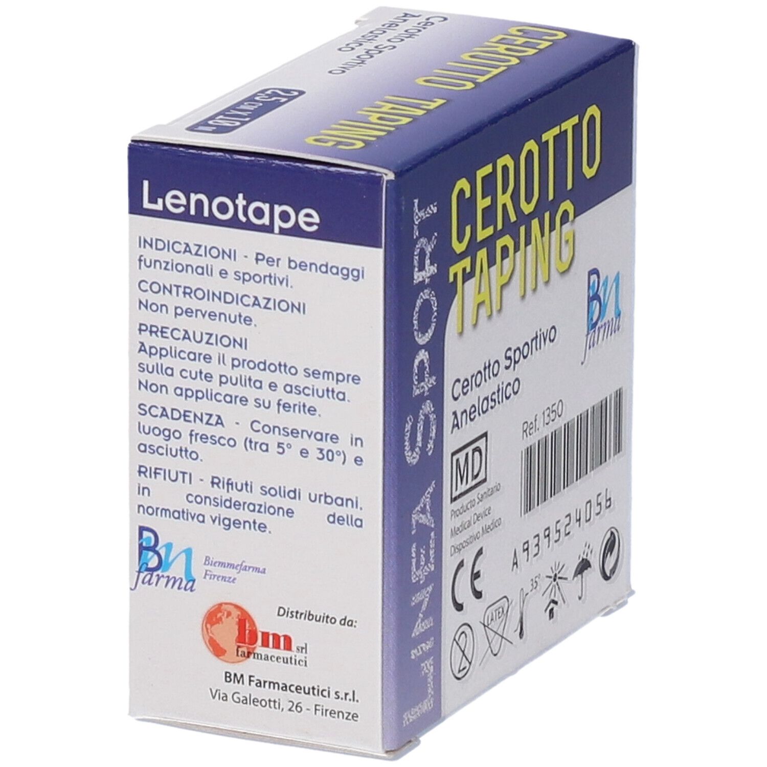 Verpackung für Klebeband: Cerotto Taping, 2,5 cm x 10 m, mit Anwendungshinweisen und Entsorgungsinformationen.