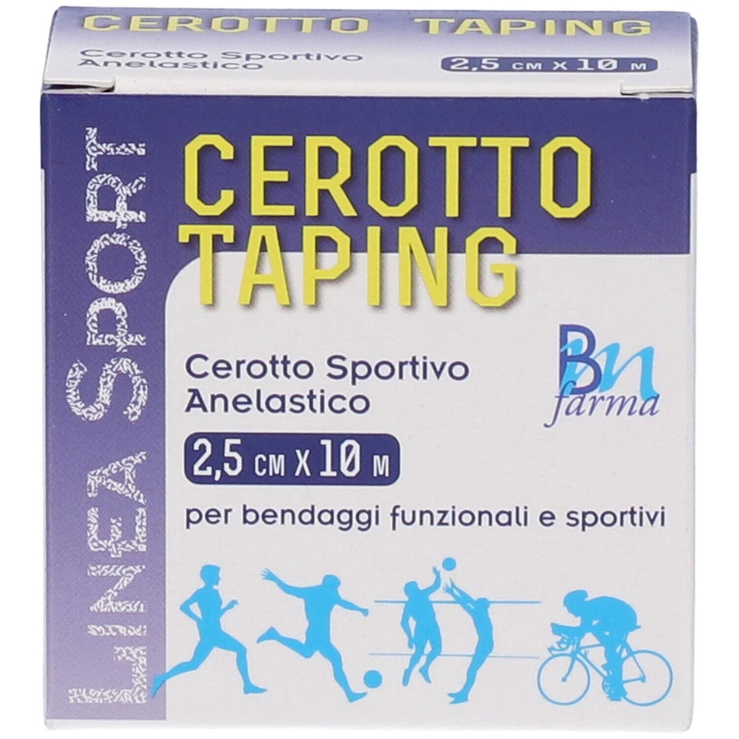 Verpackung für Klebeband: Cerotto Taping, 2,5 cm x 10 m, für funktionelle und sportliche Bandagen.
