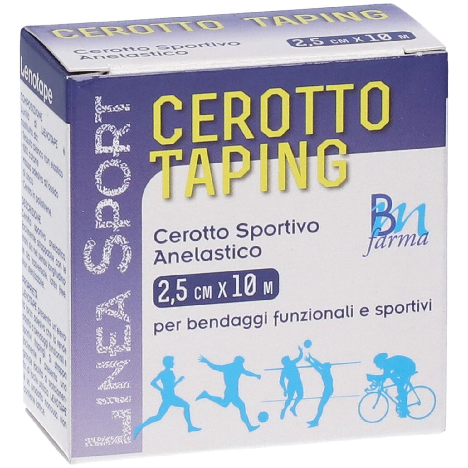 Verpackung für Klebeband: Cerotto Taping, 2,5 cm x 10 m, für funktionelle und sportliche Bandagen.