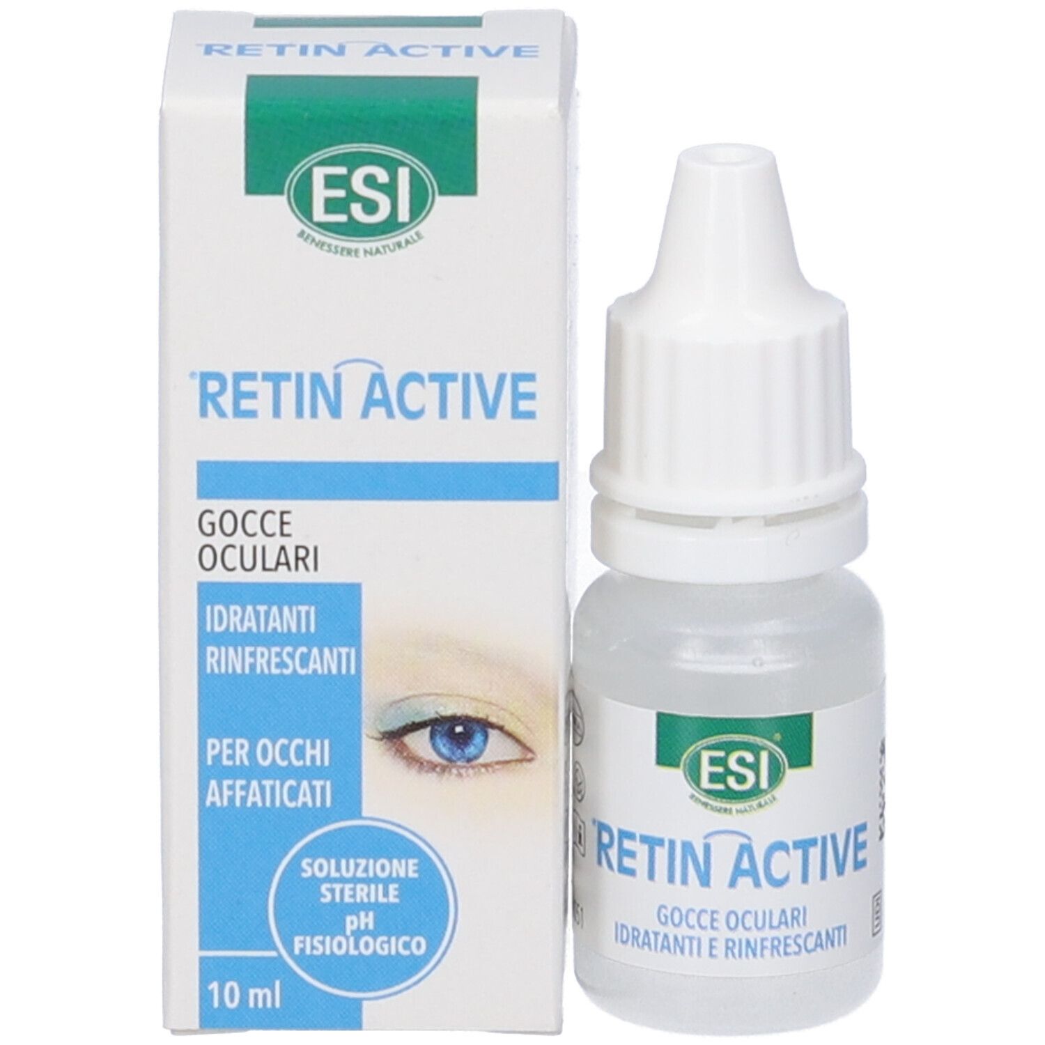 Retin Active Augentropfen, 10 ml Flasche und Faltschachtel.