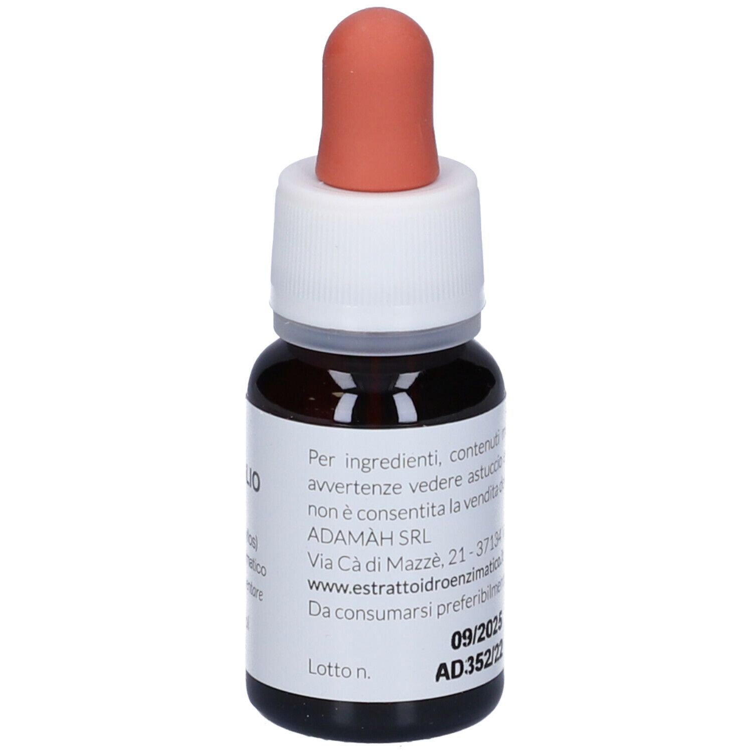 Flacone marrone con contagocce. Scritto: EIE TIGLIO, 30 ml. Tettarella rossa. Informazioni produttore.