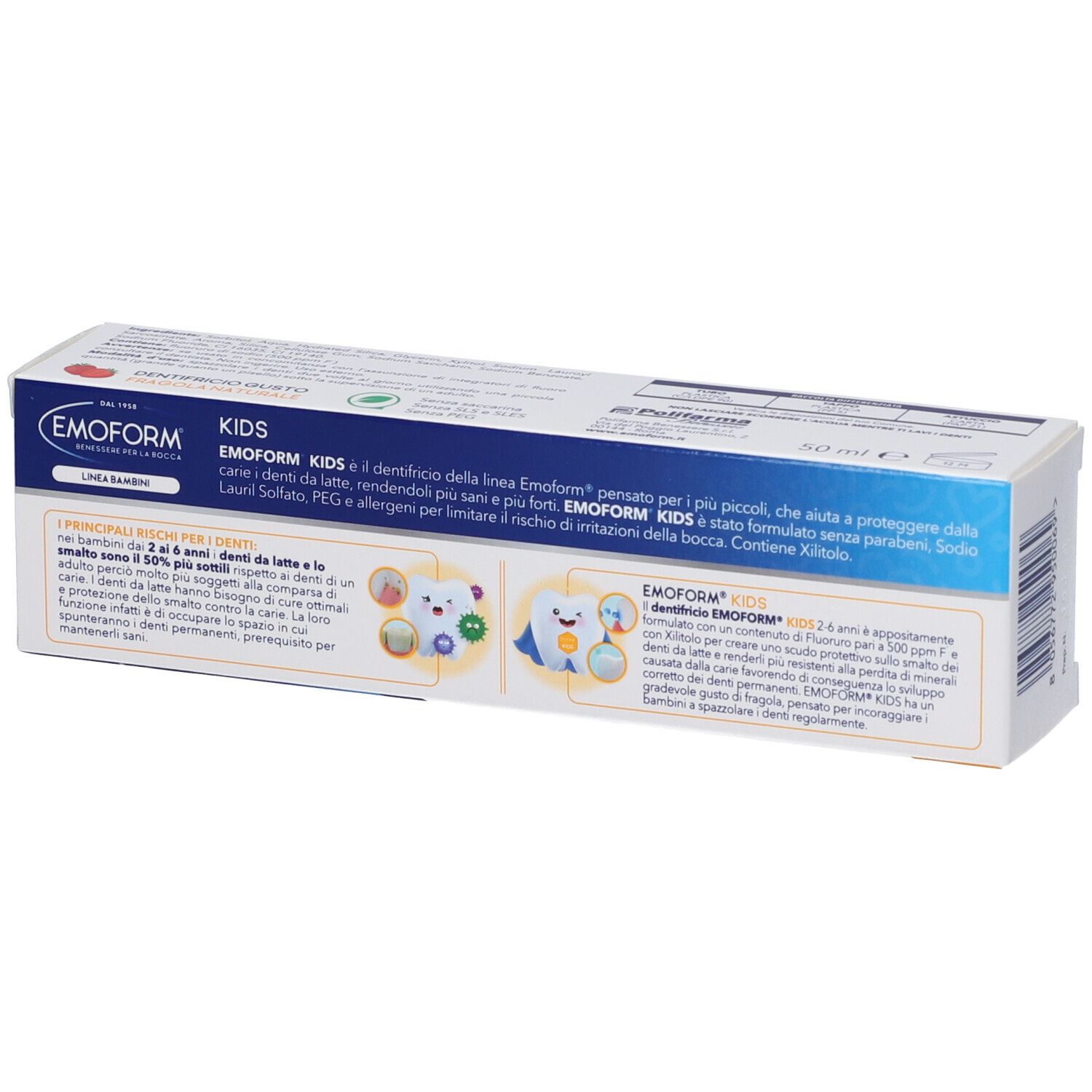 Emoform Kinder Zahnpasta, Erdbeergeschmack, 50ml.