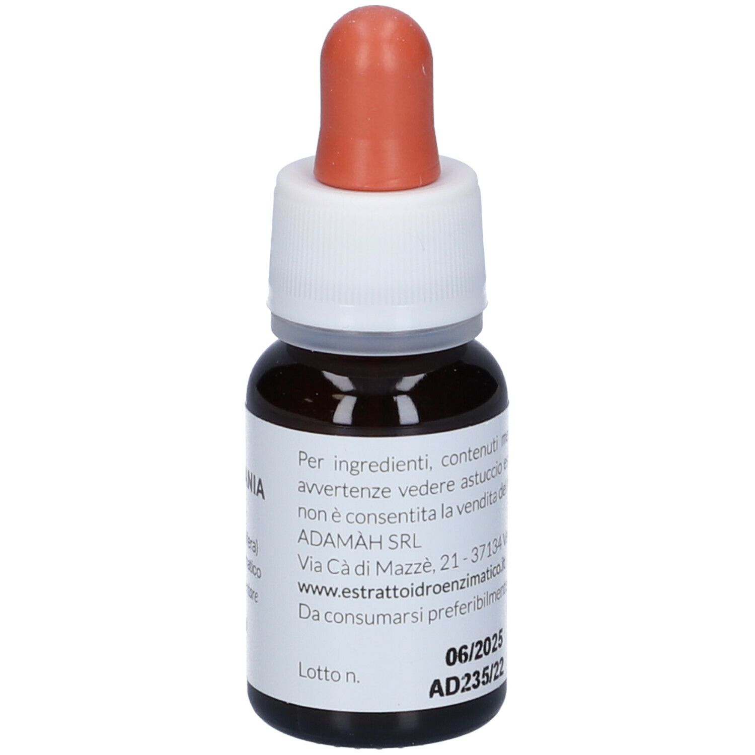 Flacone di vetro marrone con etichetta bianca e contagocce. Scritta: EIE WITHANIA, 30 ml, no-alcool. Contagocce arancione.