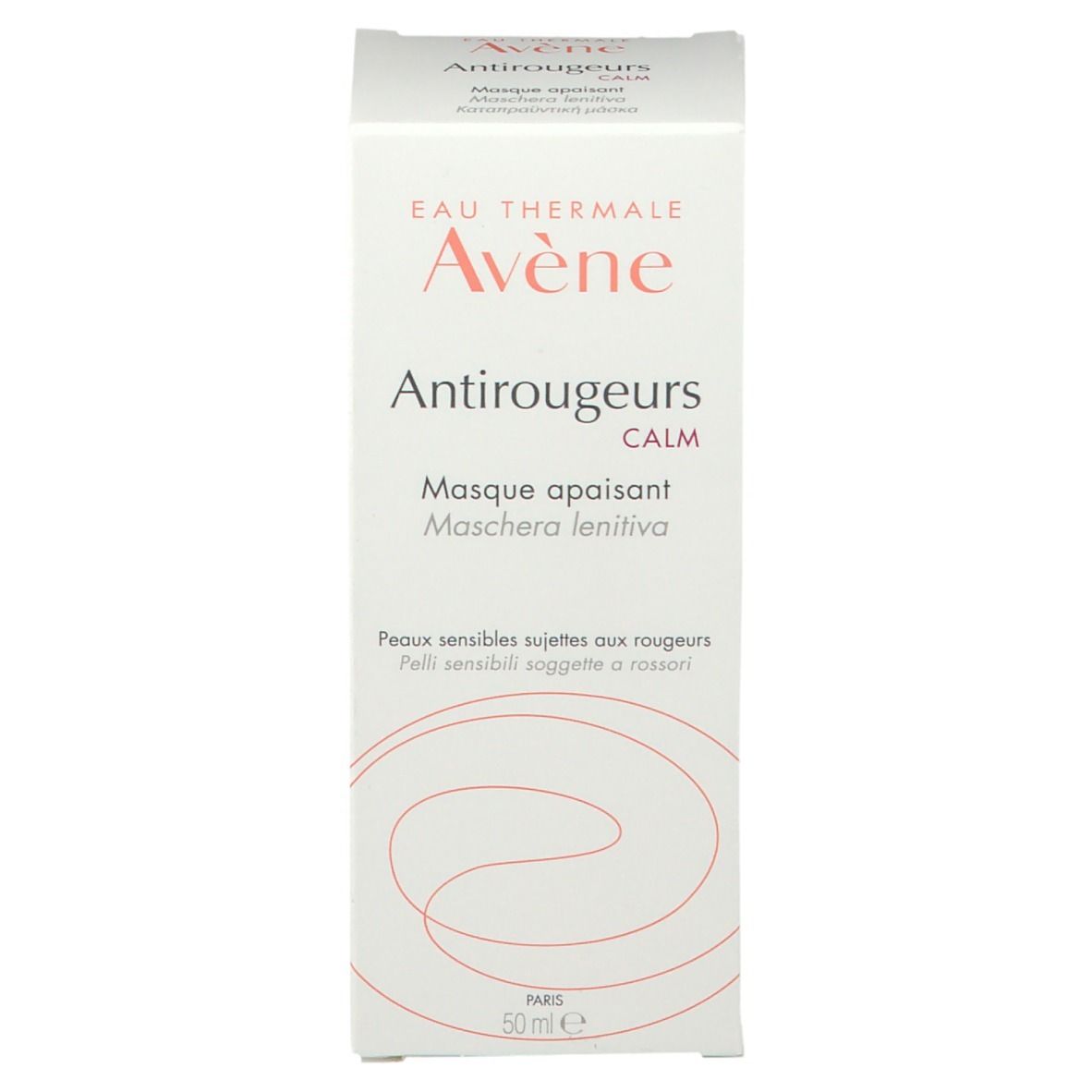 Emballage blanc avec nom du produit et logo. Contient 50 ml. Texte en français et italien.