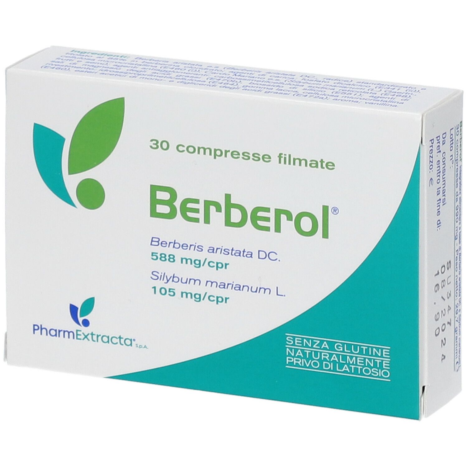 Confezione di Berberol® con 30 compresse. Ingredienti e produttore. Senza glutine, senza lattosio.