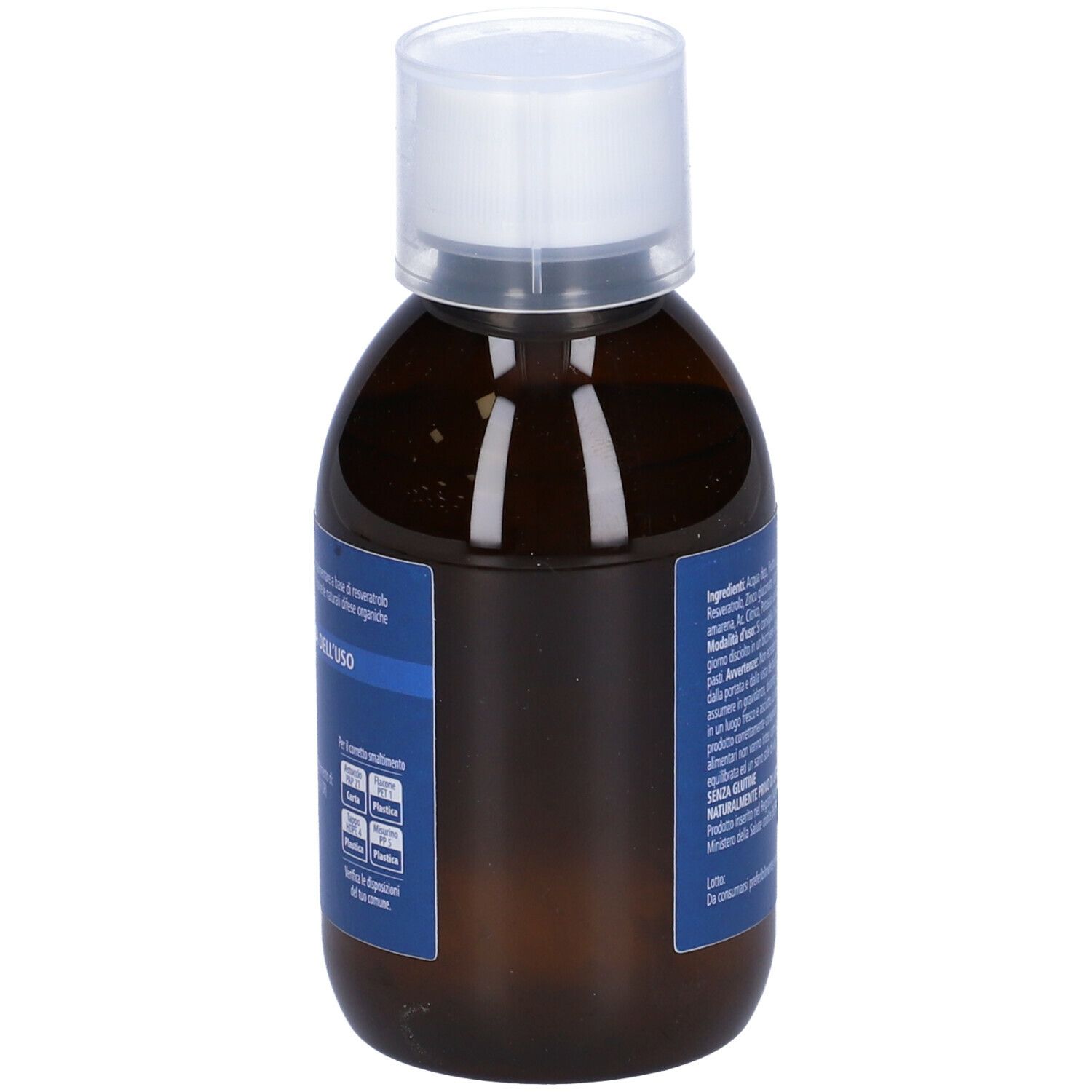 Flacone marrone con etichetta bianca e Linfo Immuno. Tappo trasparente. Testo in italiano.