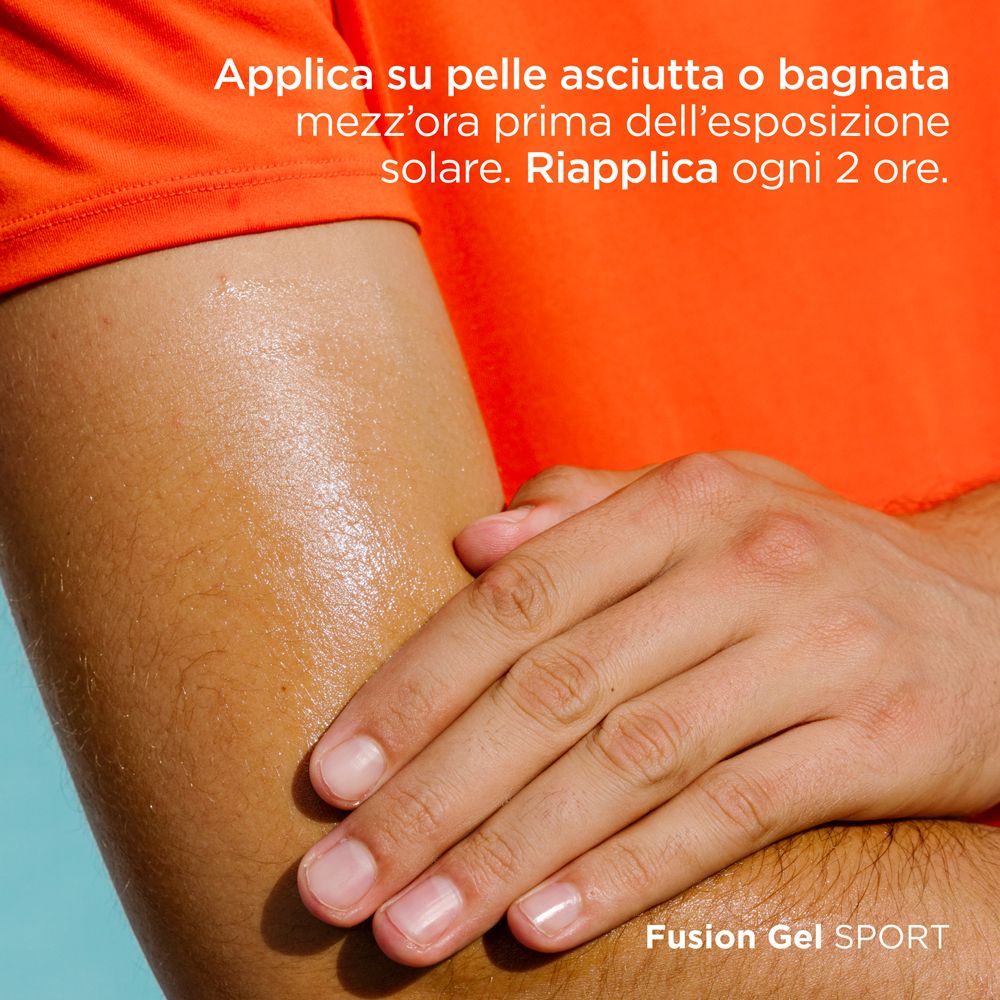 Produkt wird auf Haut aufgetragen. ISDIN Fotoprotector Fusion Gel Sport. Auf trockener oder nasser Haut.