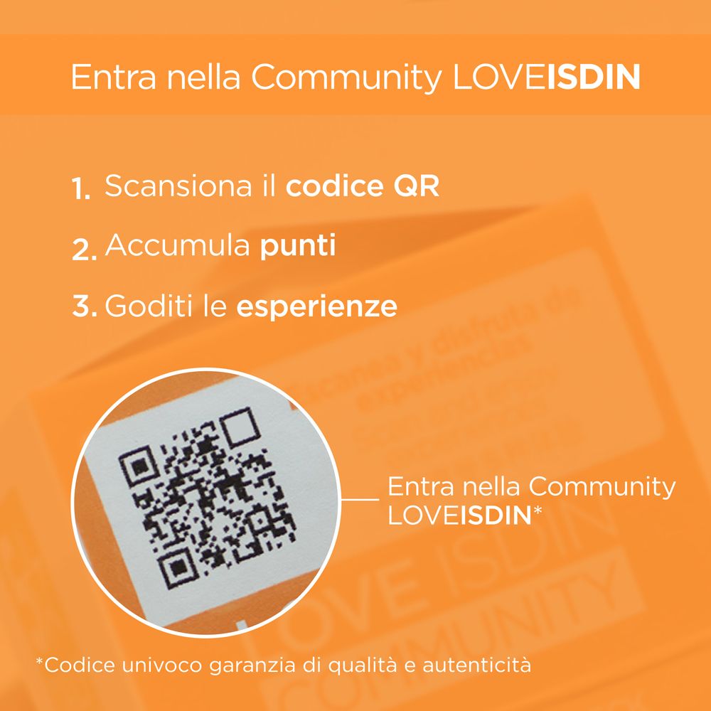 QR-Code auf orangefarbenem Hintergrund. Text: Entra nella Community LOVEISDIN.