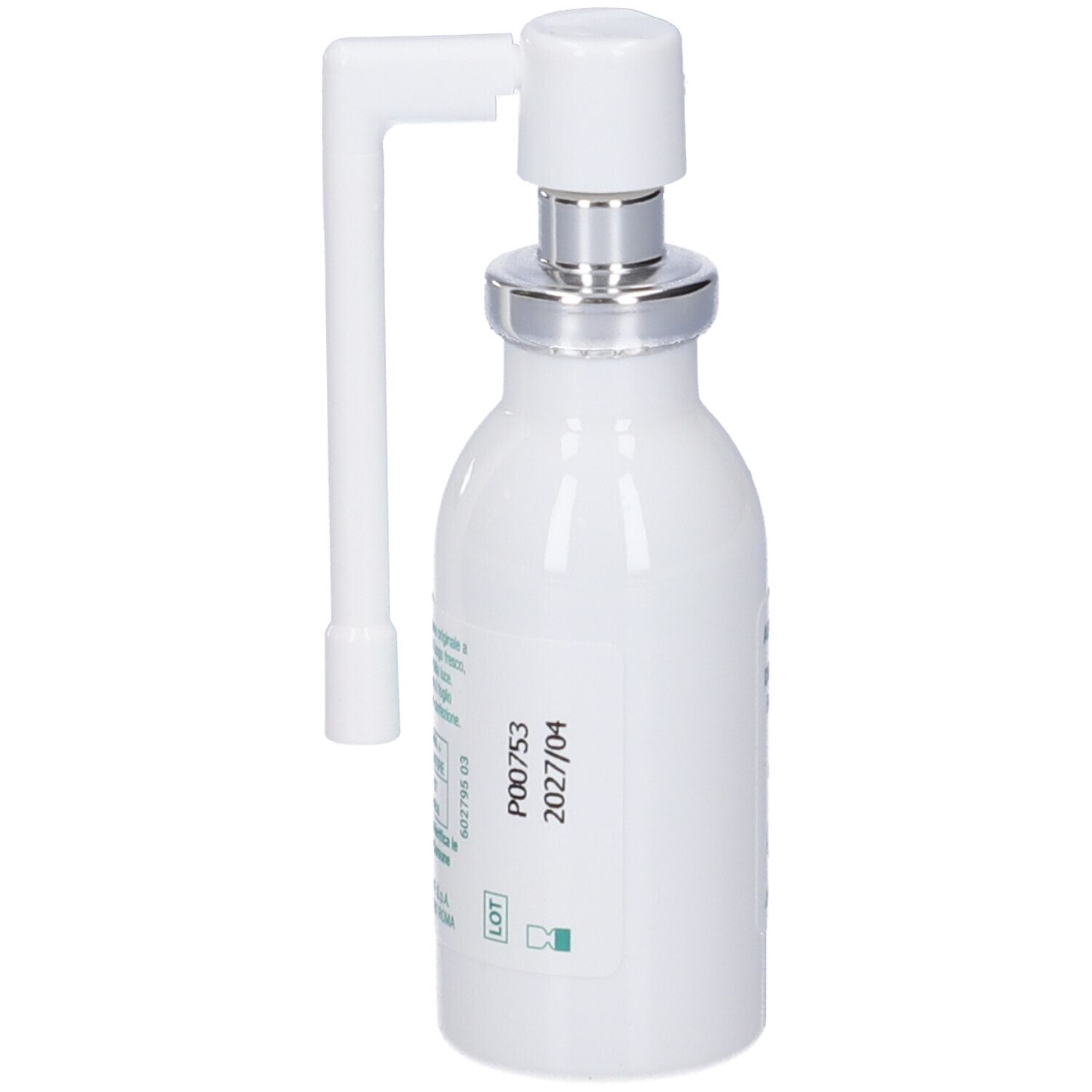 Weiße Flasche mit Sprühkopf. Auf der Rückseite befinden sich Informationen und das Datum 2021/11.