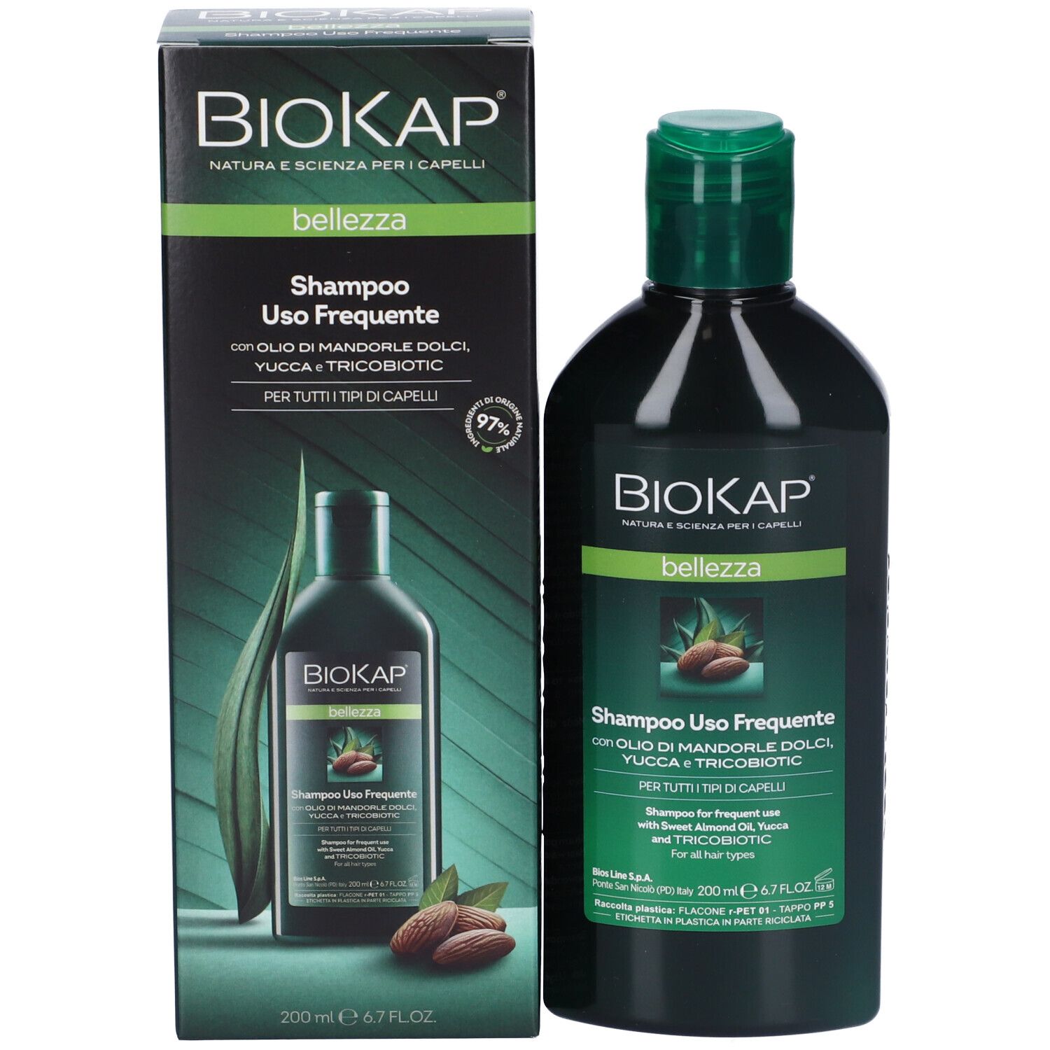 BioKap Shampoo Flasche und Kartonverpackung, 200ml.