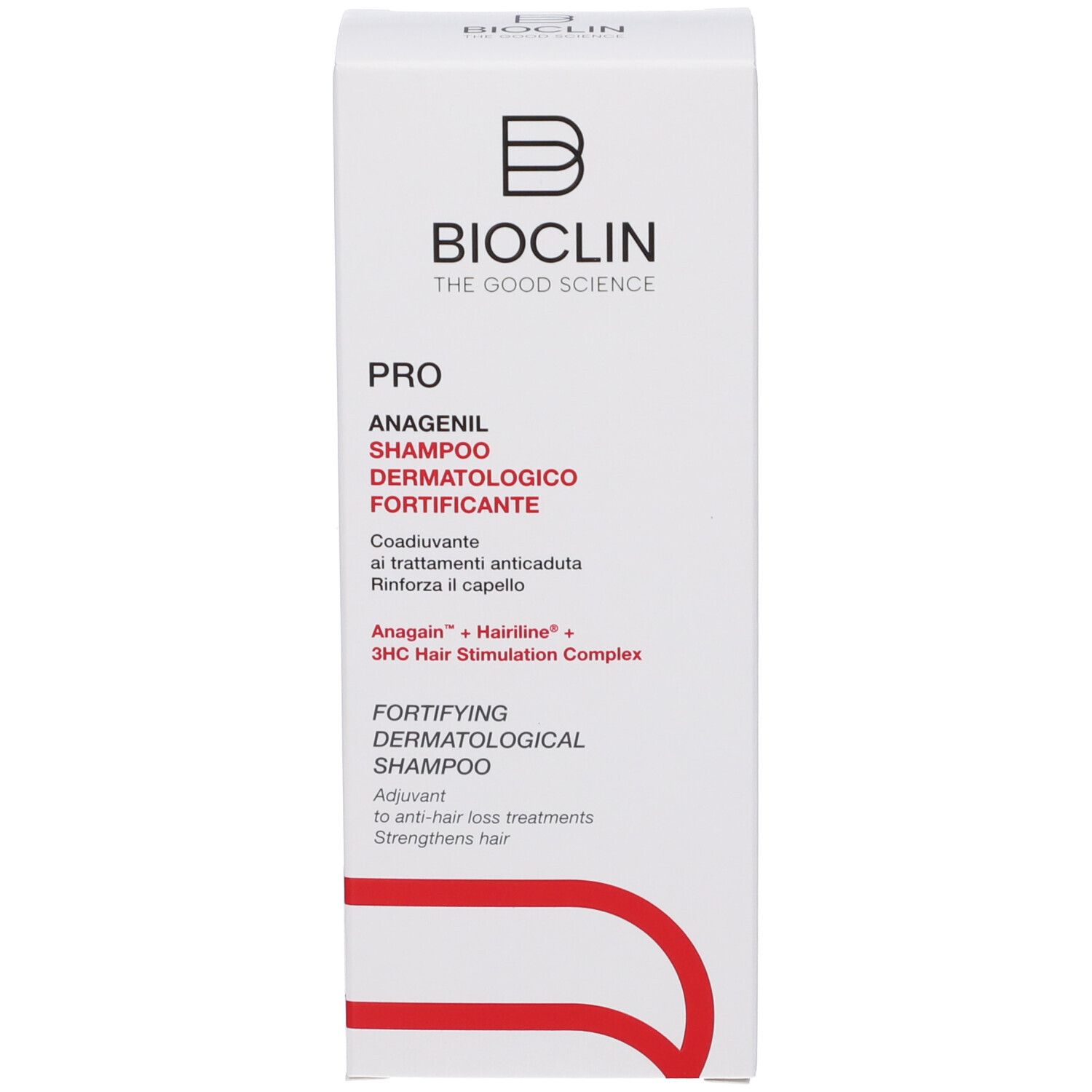 Bioclin Pro Anagenil Shampoo Verpackung. Dermatologisch fortifizierend.