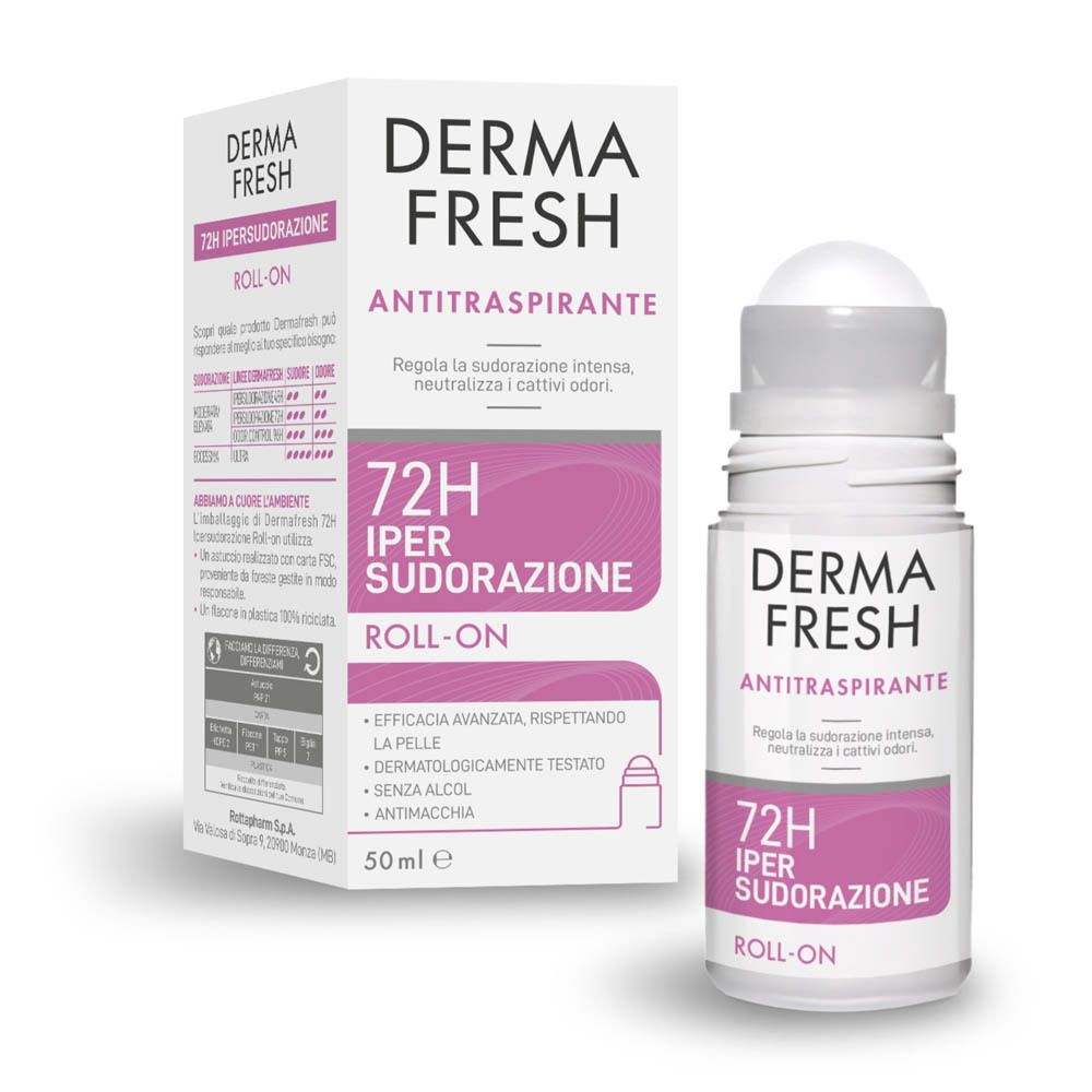 Dermafresh Antitraspirante Roll-On, 72H Iper Sudorazione, 50ml.