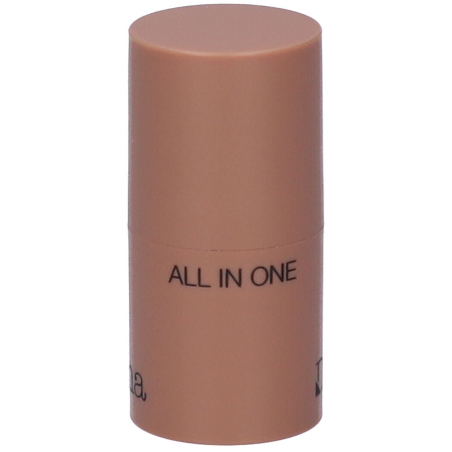 Stick Bronzer & Contour. Forma cilindrica, colore marrone. Testo: All in One.