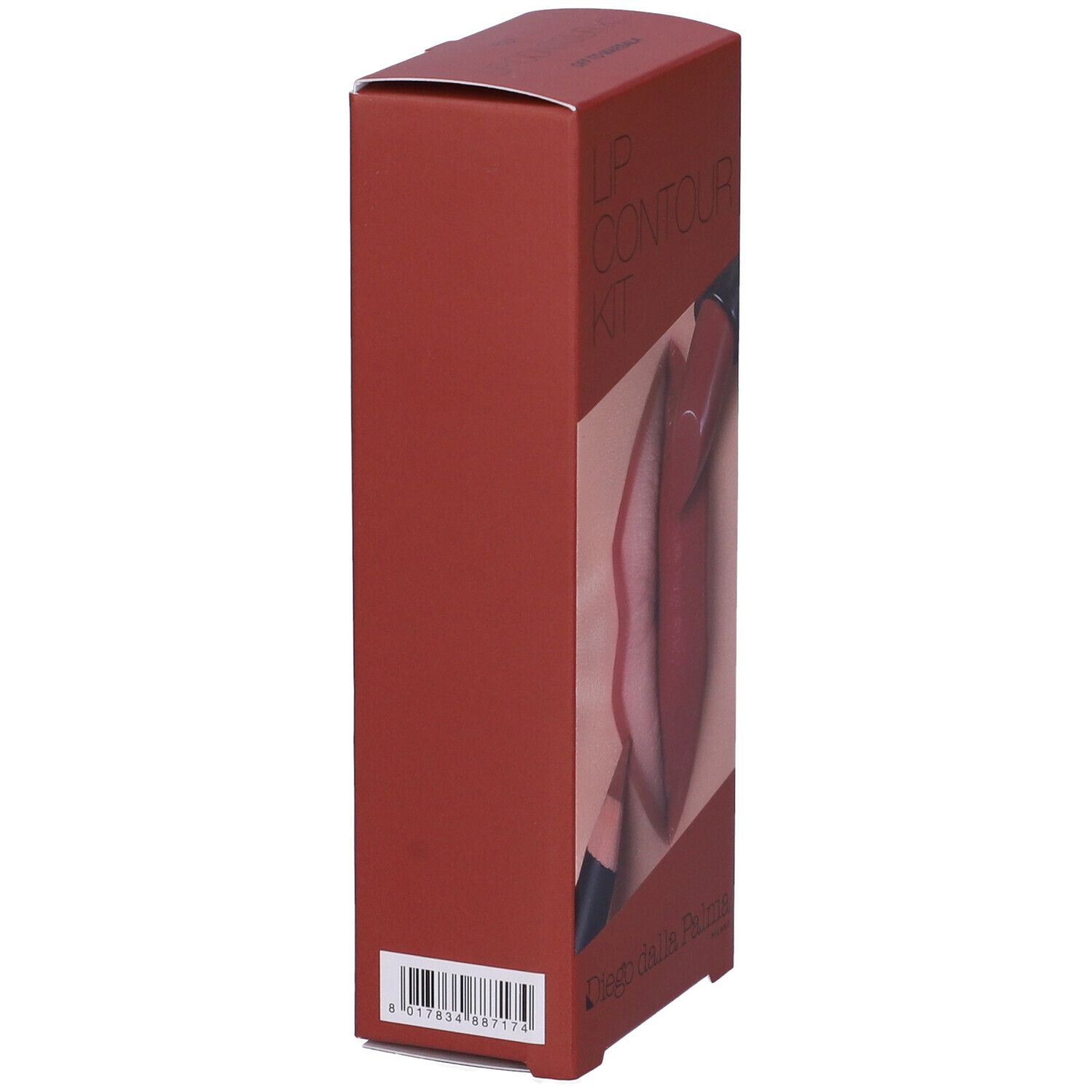 Confezione rossa, allungata. Sul lato: Lip Contour Kit e Diego dalla Palma. Codice a barre in basso.