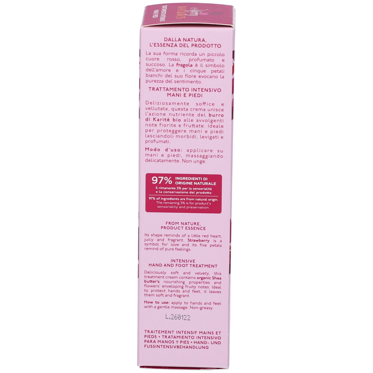 Confezione. Testo: Dalla natura, Trattamento intensivo mani e piedi, 97% ingredienti origine naturale.