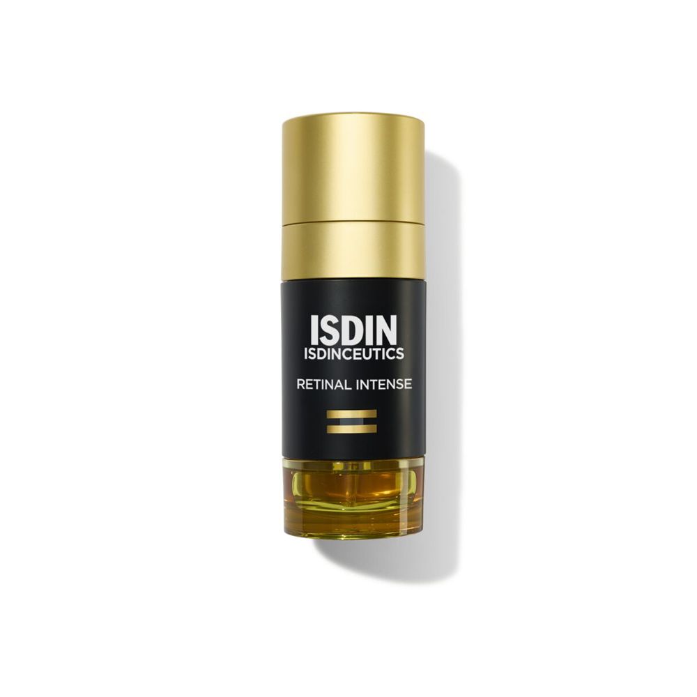Flacone nero e oro. Scritta: ISDIN, Retinal Intense.