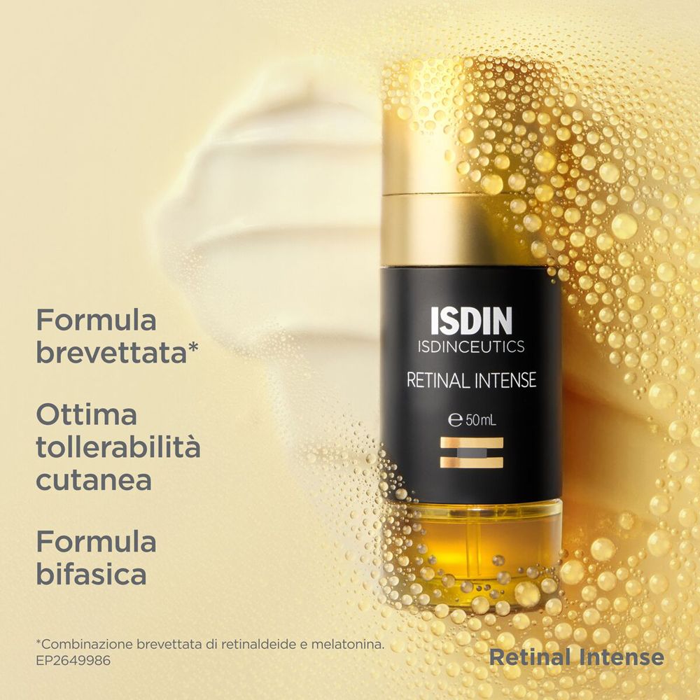 Prodotto con testo: Formula, ottima tollerabilità cutanea, formula bifasica. Retinal Intense.