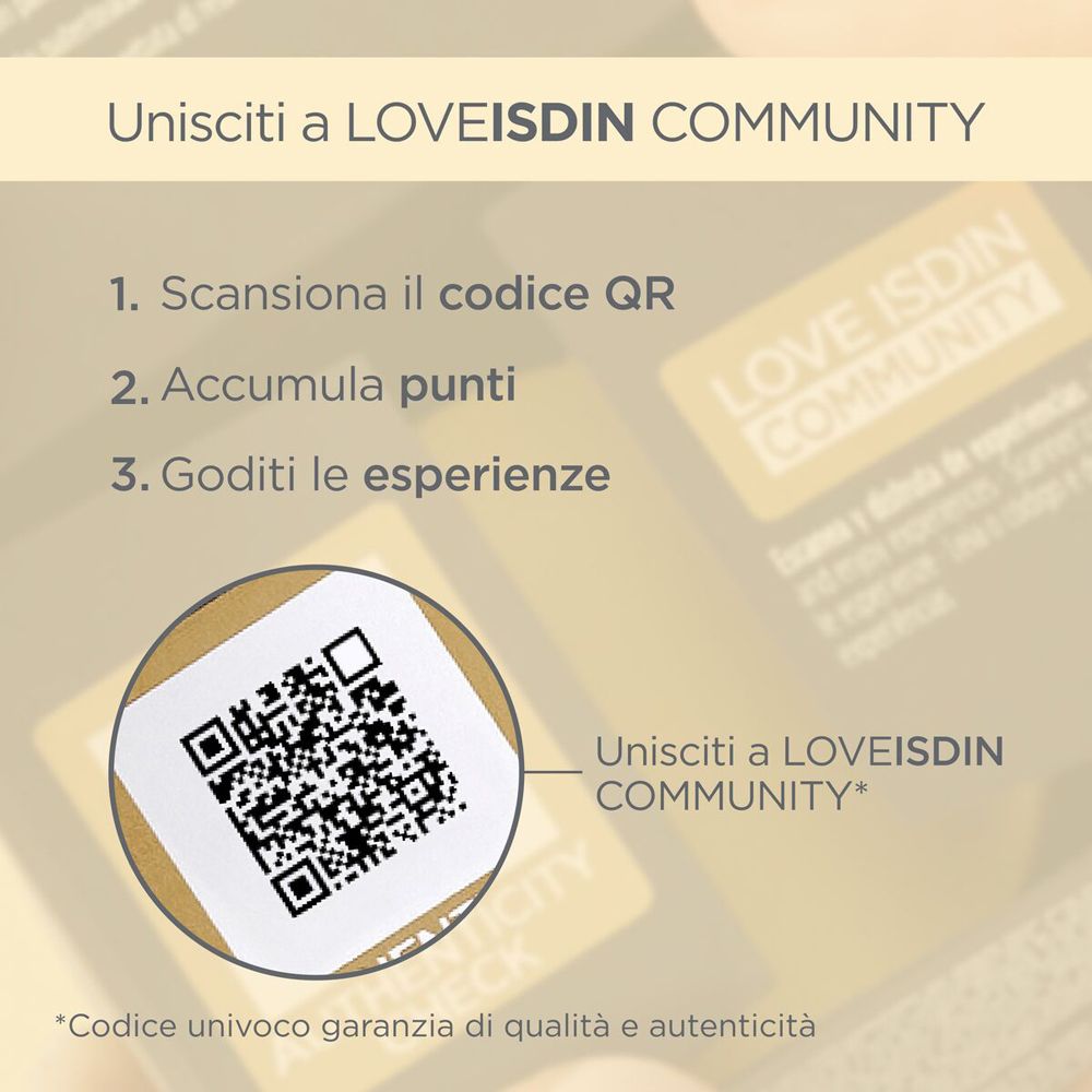 Codice QR e testo: LOVEISDIN COMMUNITY. Scansiona, accumula punti, goditi le esperienze.