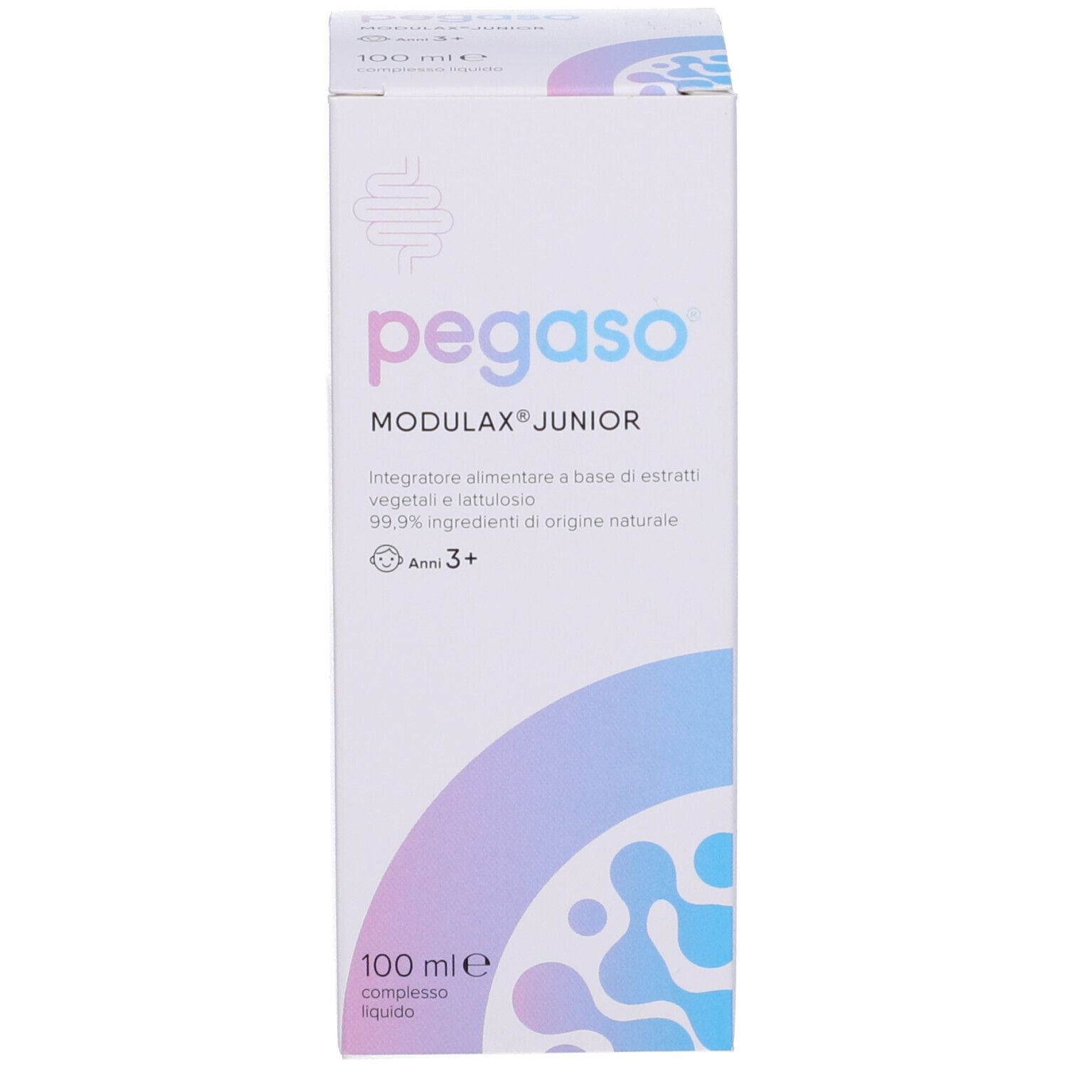 Scatola pieghevole bianca con stampa Pegaso Modulax Junior. Informazioni sul prodotto e logo sulla scatola.
