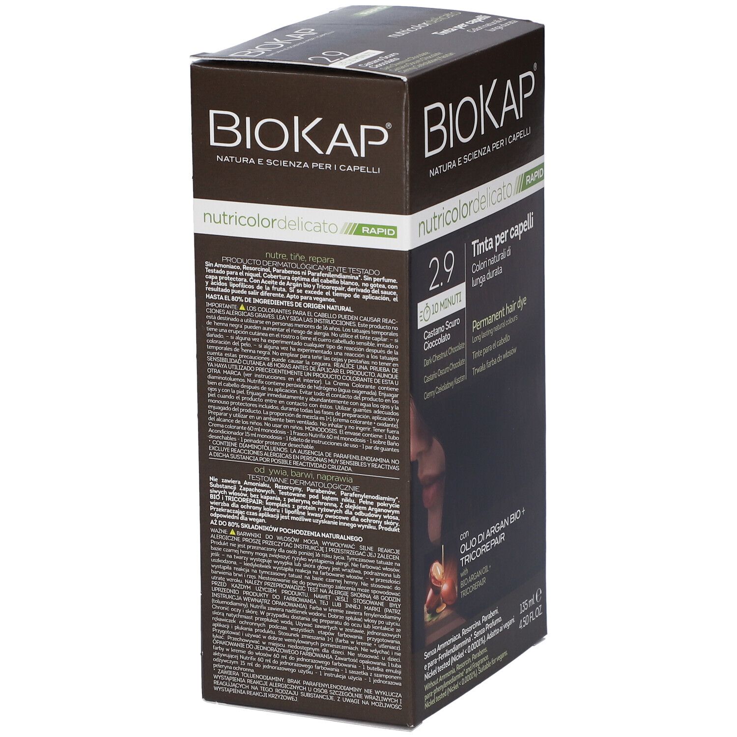 BIOKAP Nutricolor delicato 29, permanente Haarfarbe, Kastanie Dunkel Schokolade.