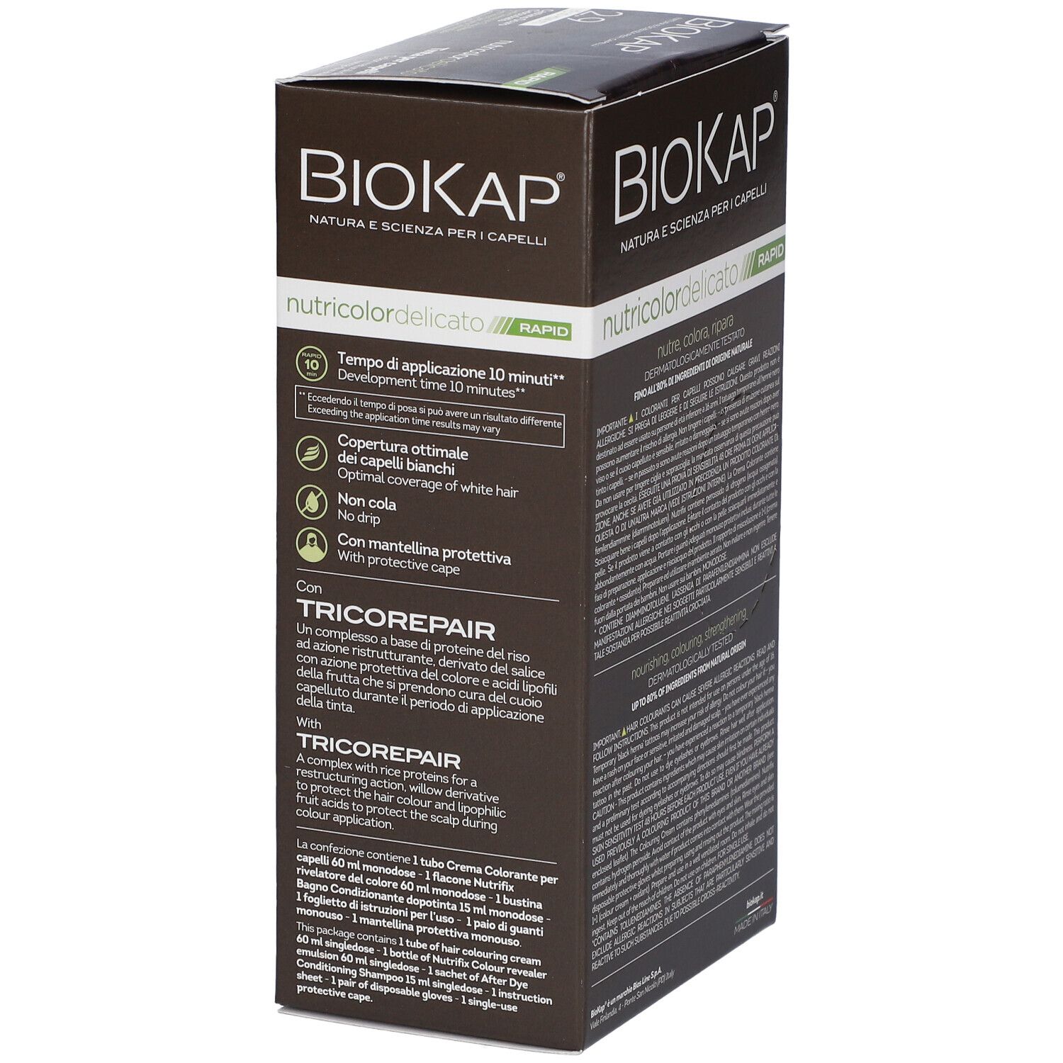 Biokap Nutricolor Delicato Rapid Haarfärbung: Kartonverpackung mit Produktinformationen.