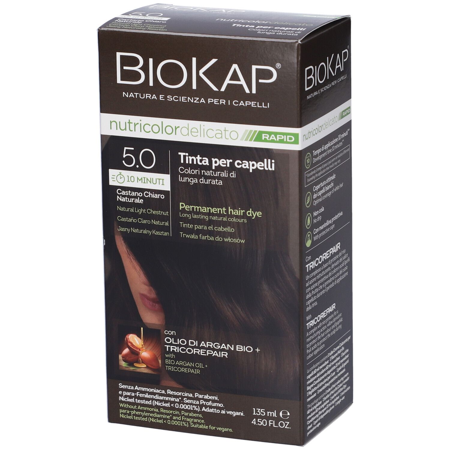 Biokap Nutricolor Delicato Rapid 5.0, permanente Haarfarbe, 135 ml.