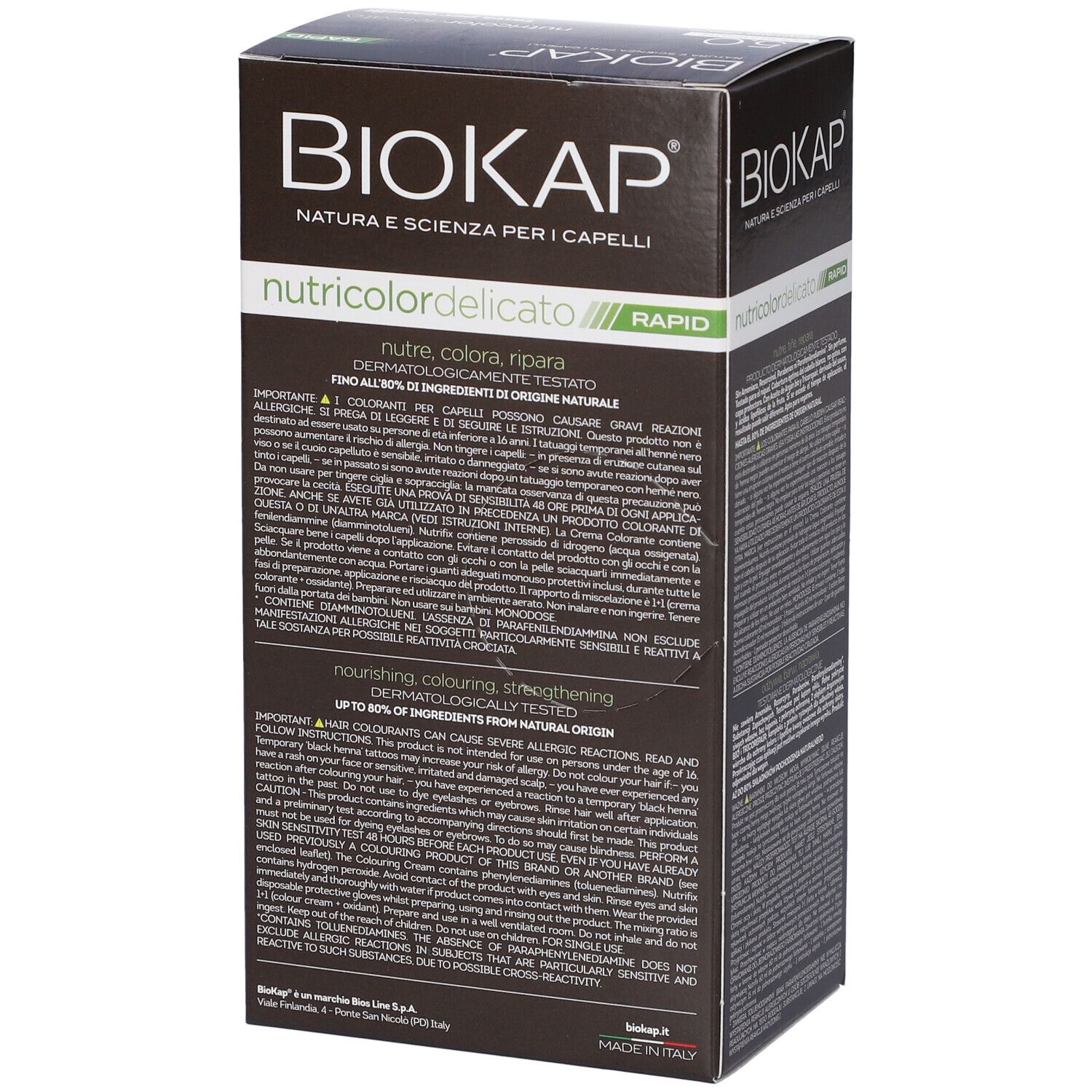 Biokap Nutricolor Delicato Rapid Haarfärbeverpackung, dermatologisch getestet.