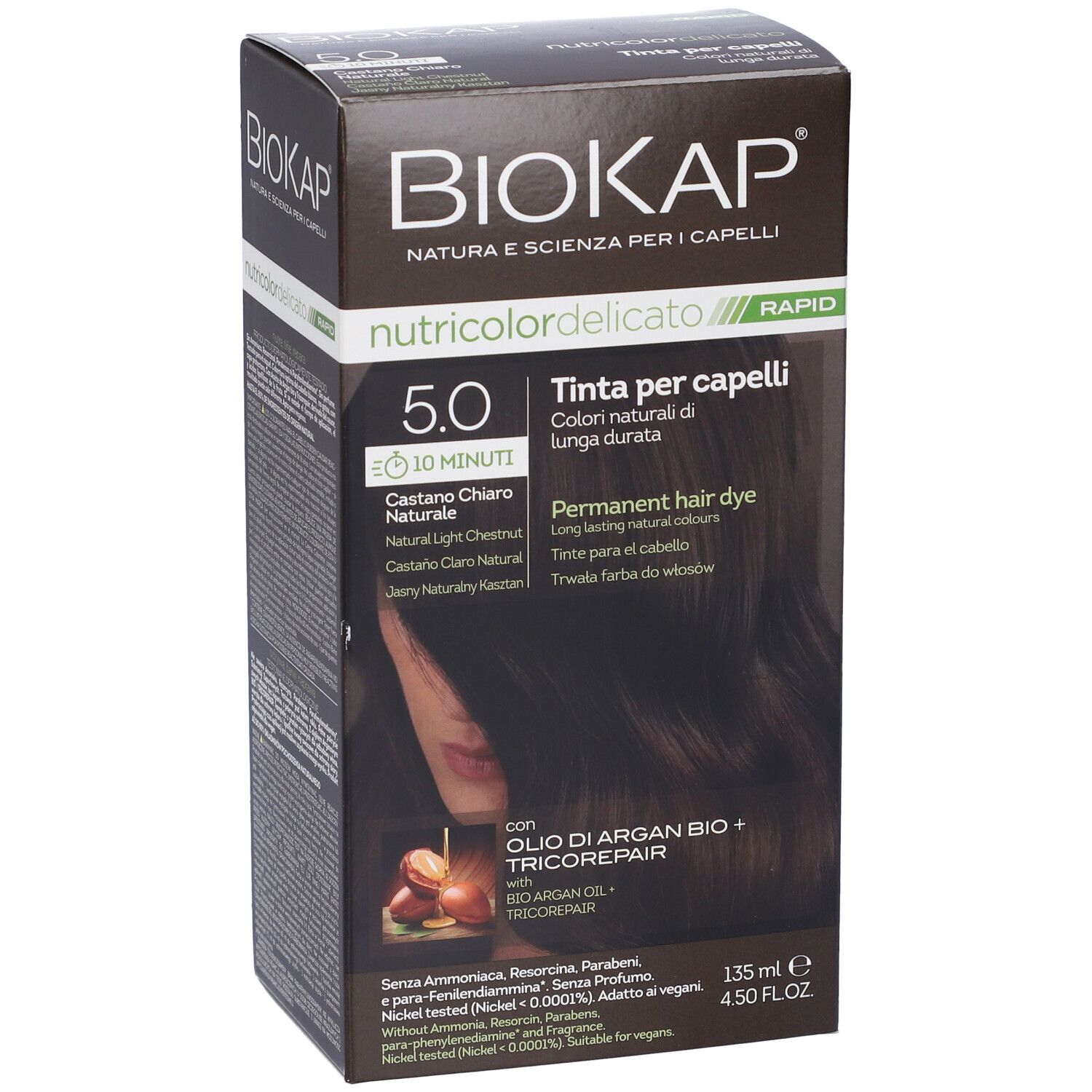 Biokap Nutricolor Delicato Rapid permanente Haarfarbe, Farbton 5.0, 135 ml.