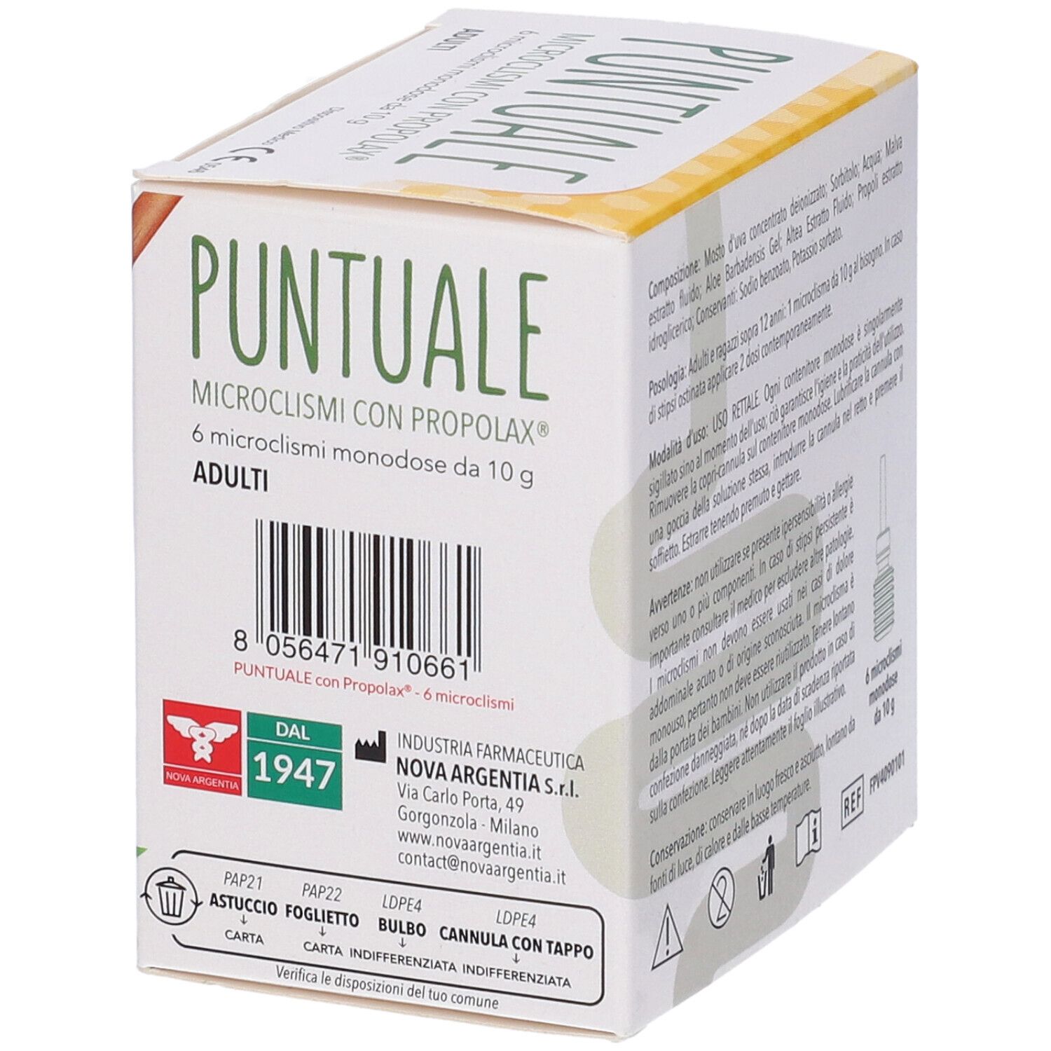 Confezione del prodotto con logo, nome e codice a barre. Dispositivo medico.
