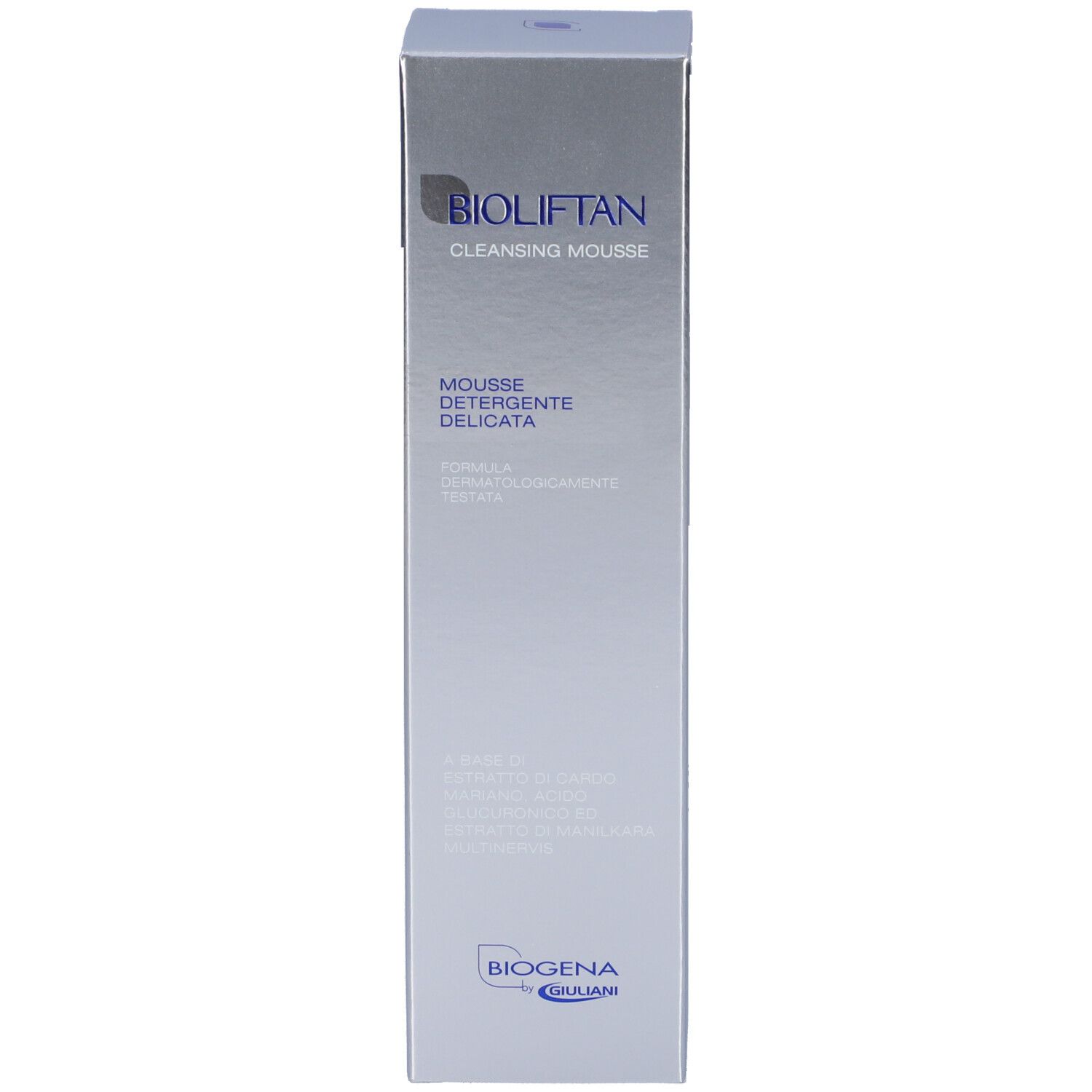 Scatola per Bioliftan Cleansing Mousse. Testo: Bioliftan, Mousse Detergente Delicata.