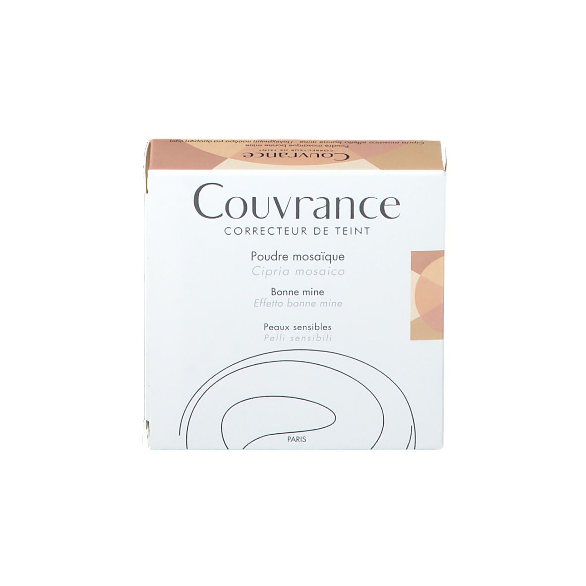 Emballage cosmétique avec inscription Couvrance et informations produit.