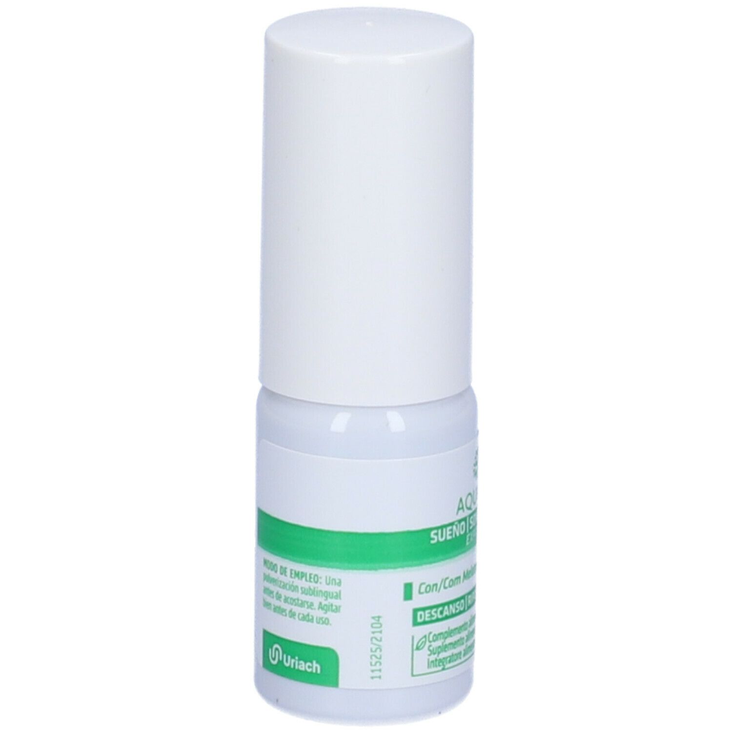 Flacone spray AQUILEA Sonno Express. Flacone bianco con etichetta verde. Tappo bianco. Nome e logo del prodotto sull'etichetta.