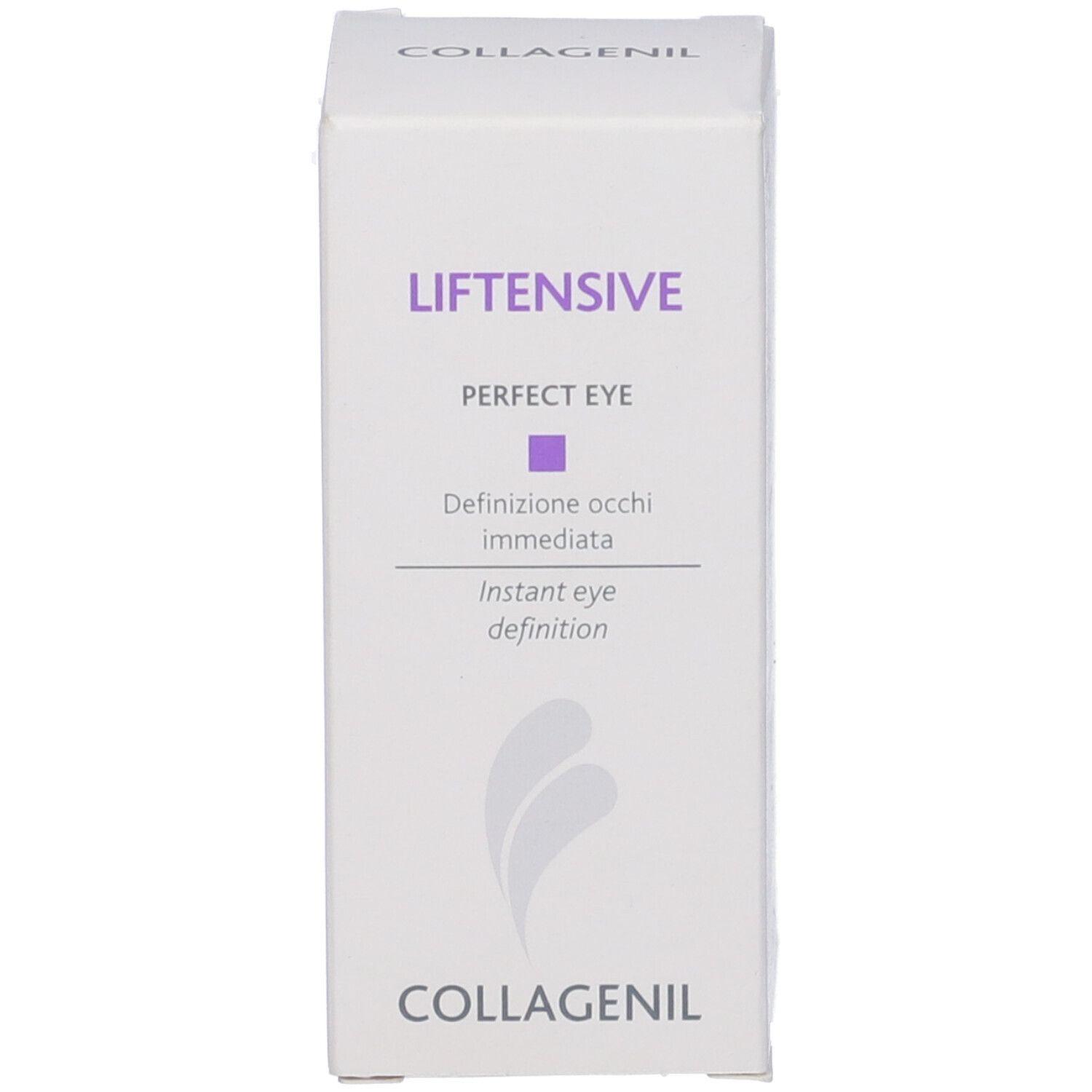 Confezione per crema occhi. Scritta: Liftensive Perfect Eye, Collagenil.