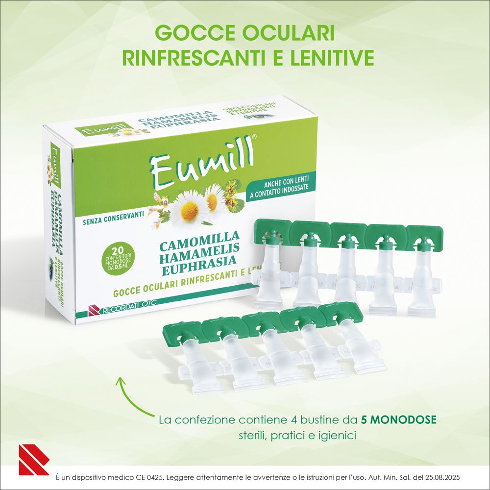 Packung Eumill Augentropfen mit Kamille, Hamamelis, Euphrasia, 20 Einzeldosisbehälter.