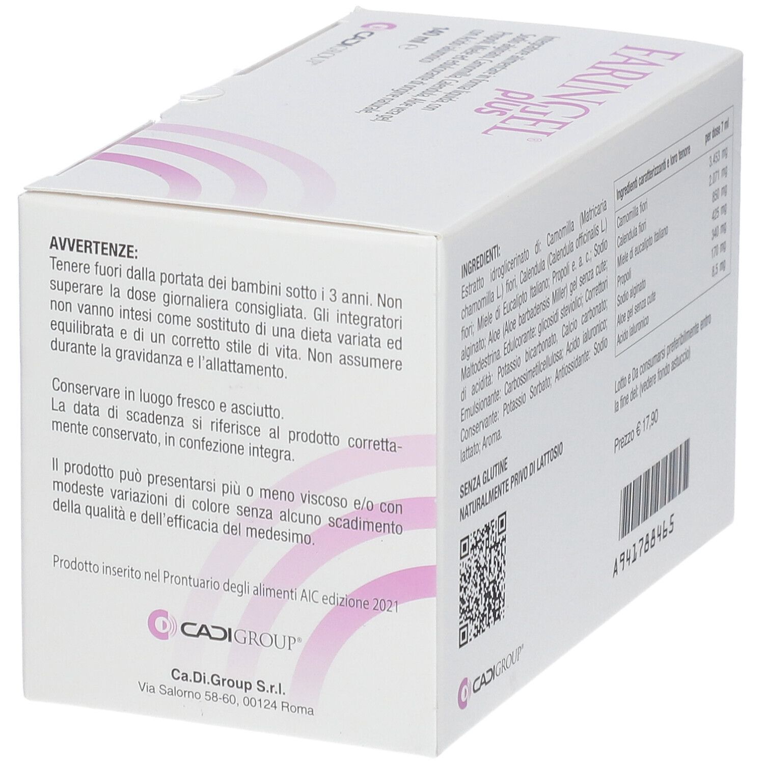 Scatola bianca con scritta rosa FARINGEL plus. Contiene avvertenze e informazioni sulla conservazione.