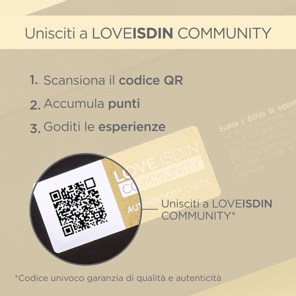 Codice QR e testo: LOVEISDIN COMMUNITY. Codice per la garanzia di qualità e autenticità.