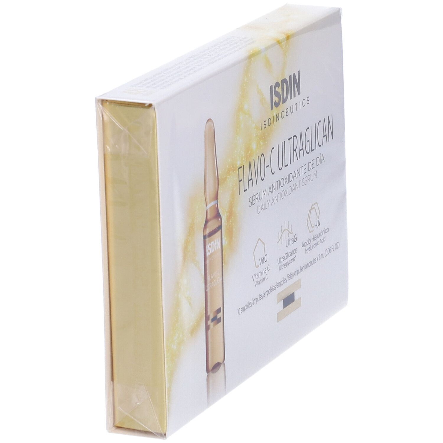 Confezione di ISDIN Isdinceutics Flavoc Ultraglican. Vista laterale.