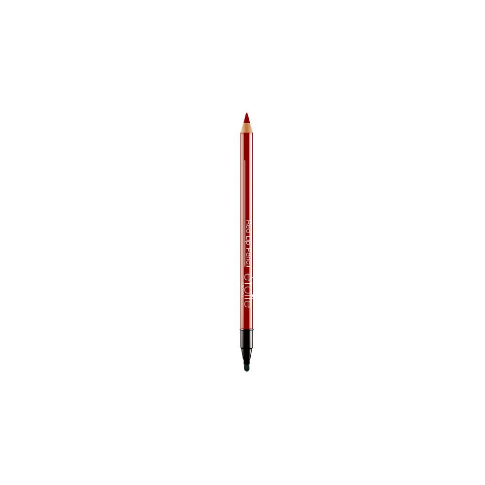 Matita labbra rossa. Forma cilindrica con punta nera. Scritta Rougj. Nome del prodotto visibile.