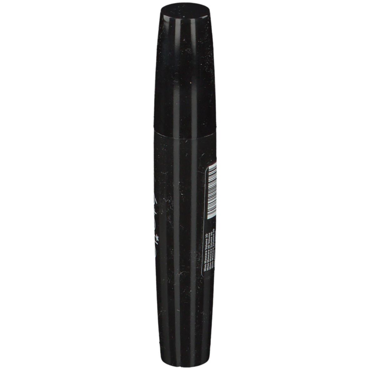 Mascara nero. Codice a barre e testo sul lato.