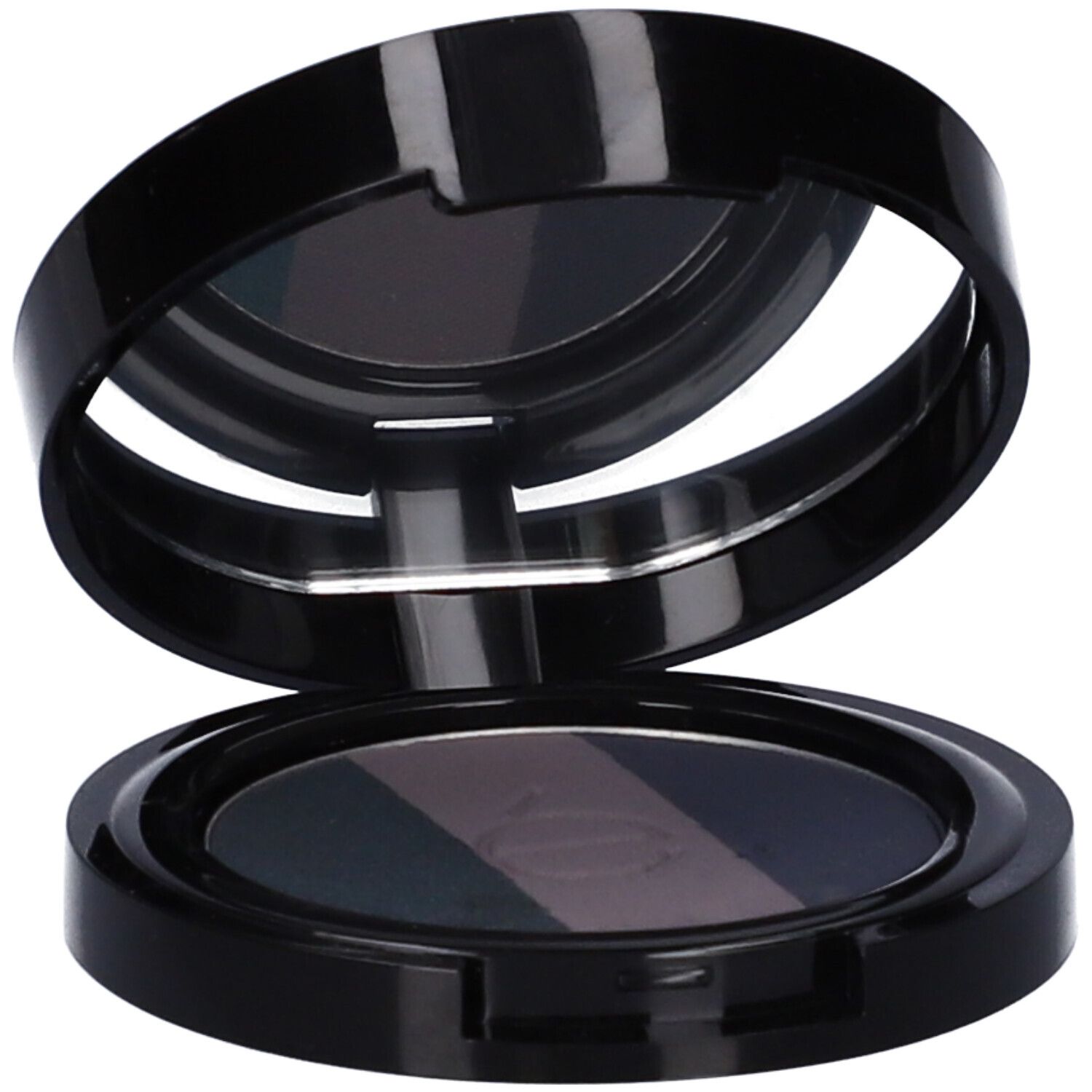 Contenitore Ombretto Trio rotondo chiuso. Coperchio nero con scritta bianca 'etoile by Rougj'.