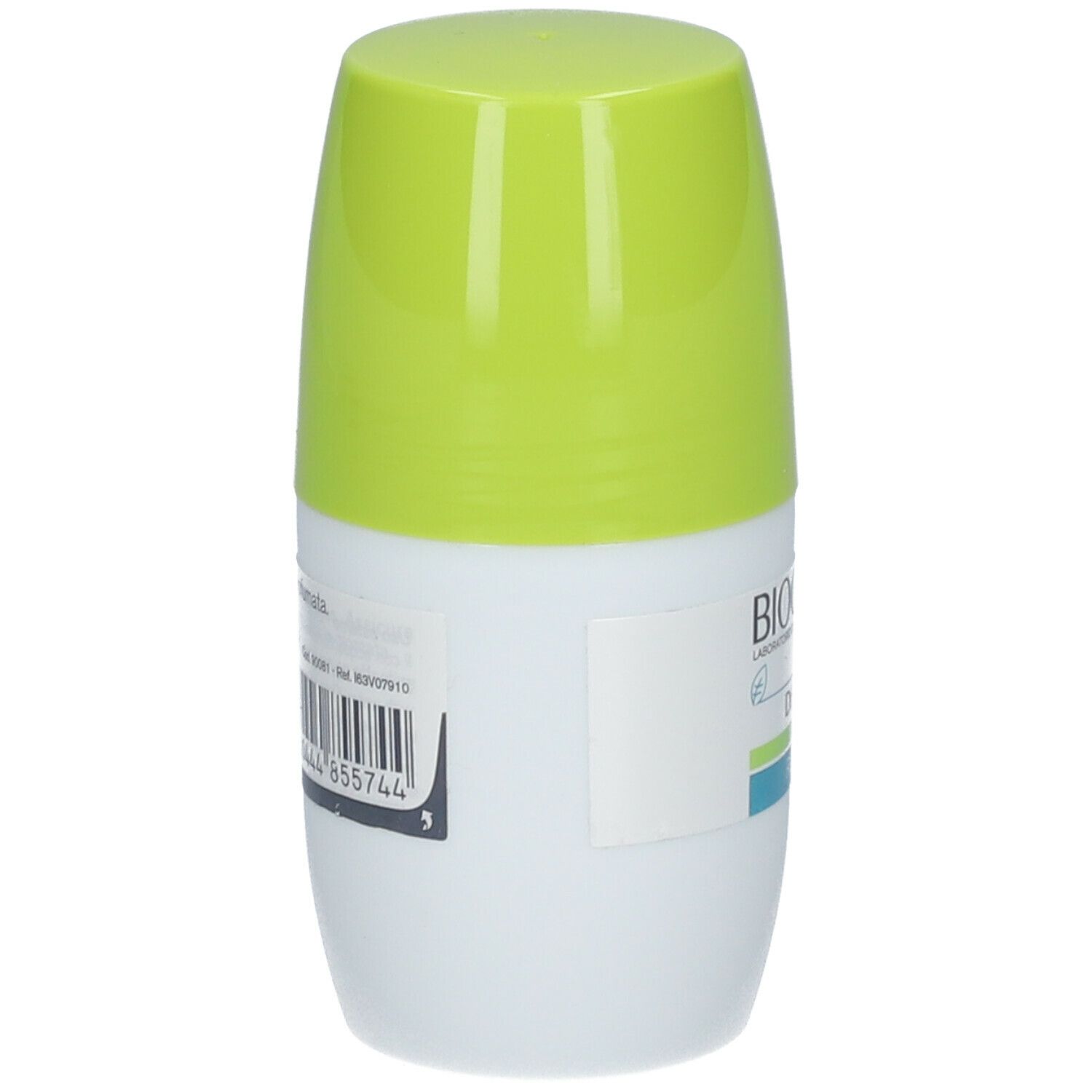 Deo 24H Roll On. Contenitore bianco e verde. Codice a barre e testo sul retro.