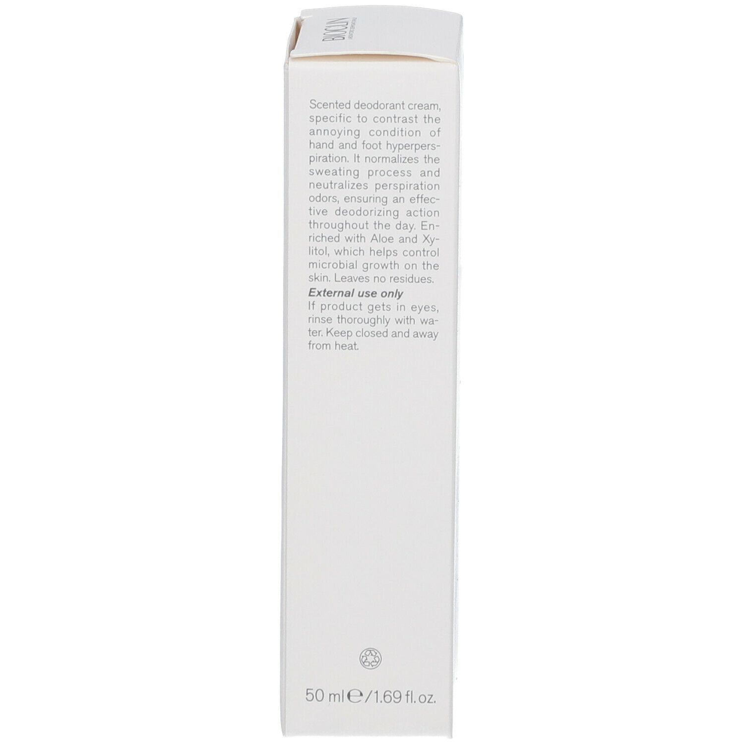 Confezione in cartone. Testo: 50 ml/1.69 fl.oz. Descrizione del prodotto.