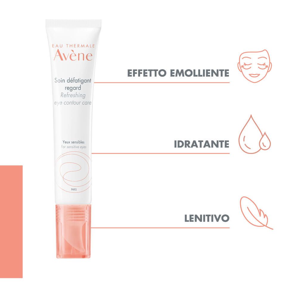 Image du produit avec icônes. Effetto emolliente, Idratante, Lenitivo. Tube blanc et bouchon rose.