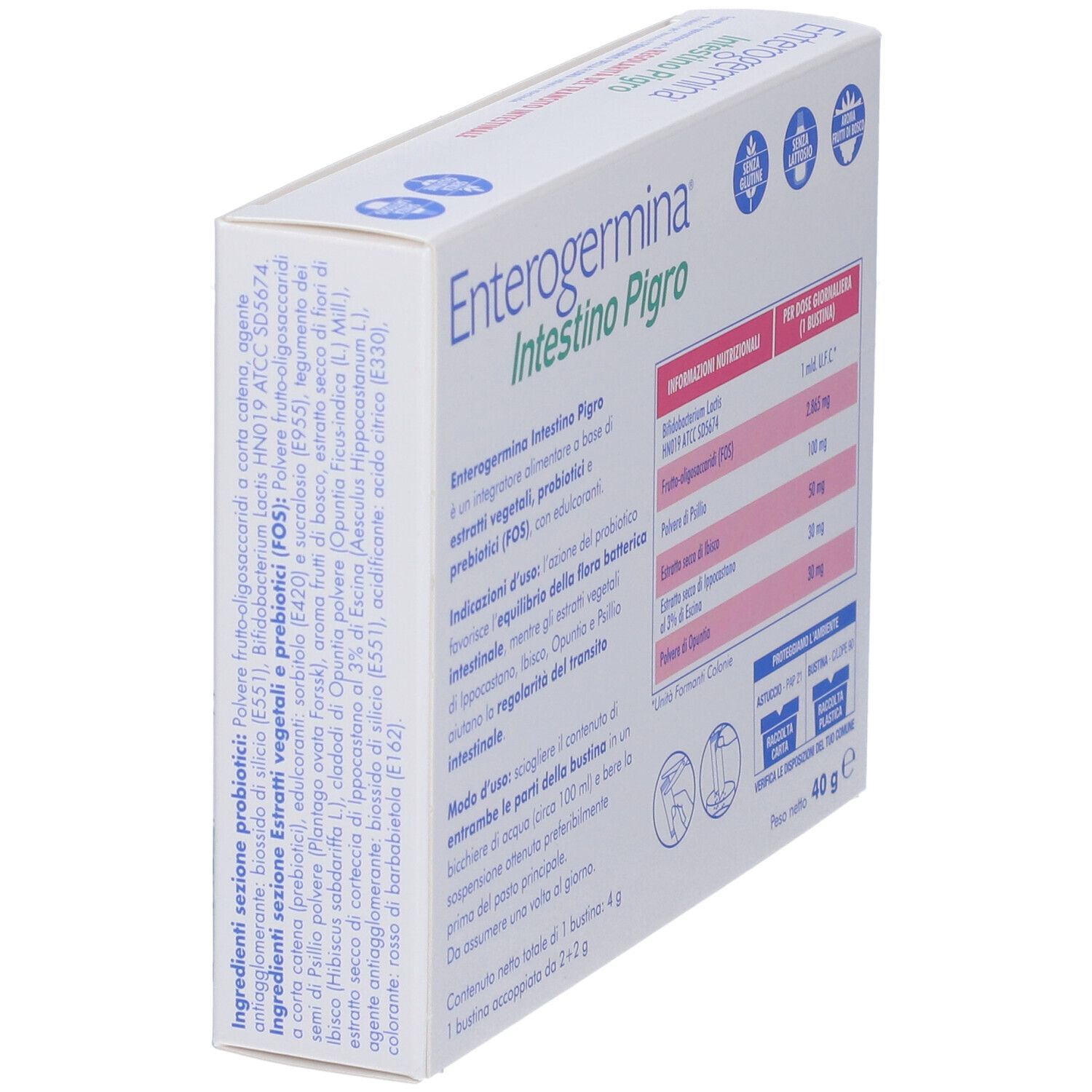 Retro della scatola. Testo: ingredienti, uso, informazioni nutrizionali.