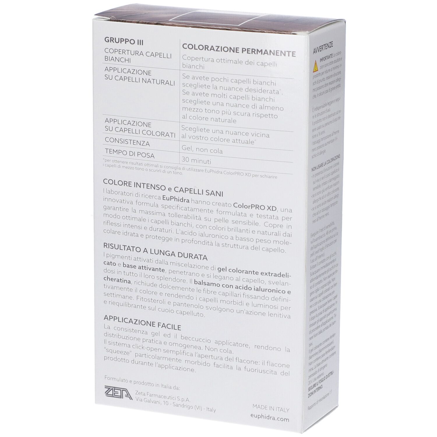 Verpackung für permanente Haarfarbe mit Informationen zu Anwendung und Ergebnissen.