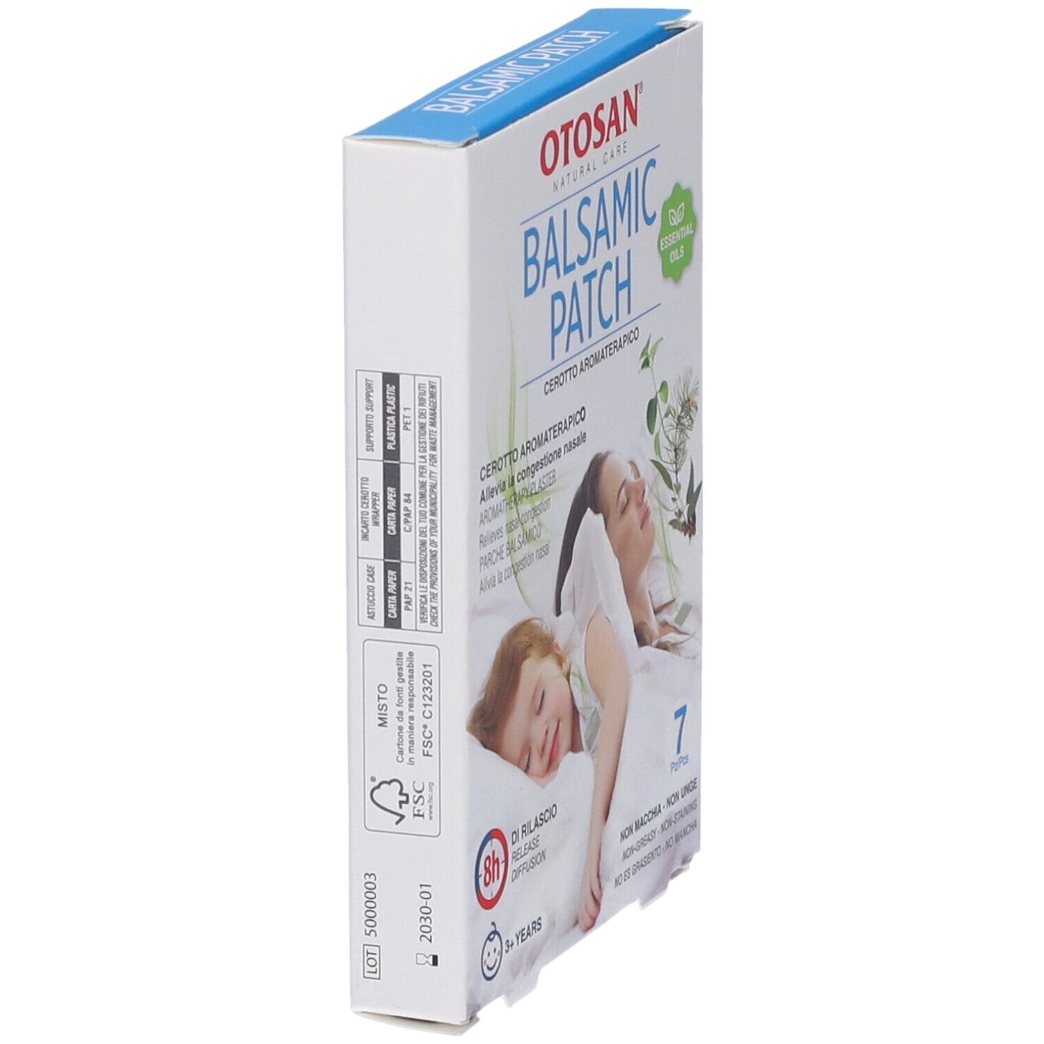 Verpackung für Otosan Balsamic Patch mit schlafender Frau.