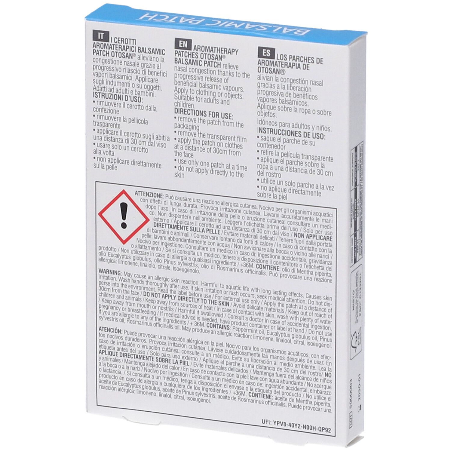 Packung mit Aromatherapie Balsam Pflaster zur Linderung von Nasenverstopfung.