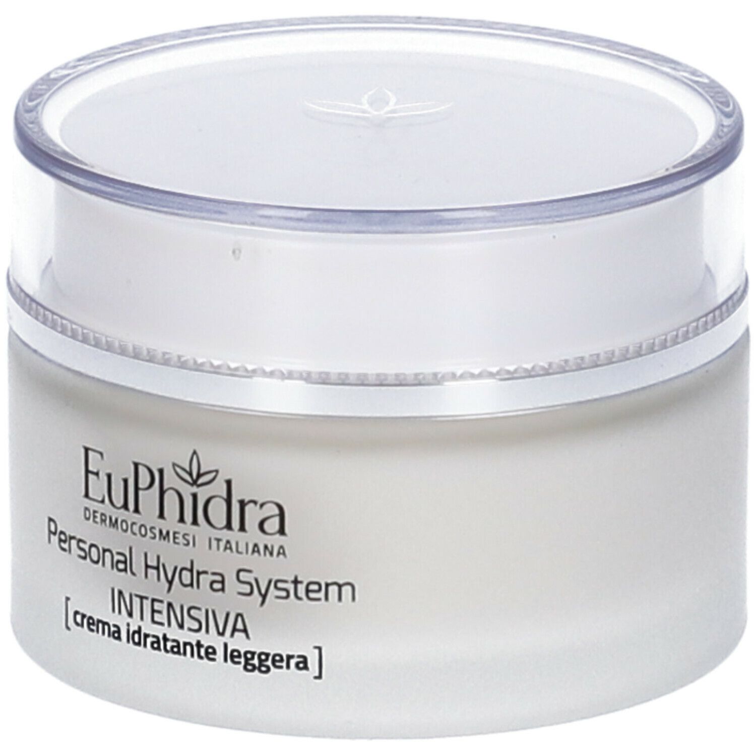 Vasetto di crema con coperchio. Scritta: EuPhidra, Personal Hydra System, Intensiva [crema idratante leggera].